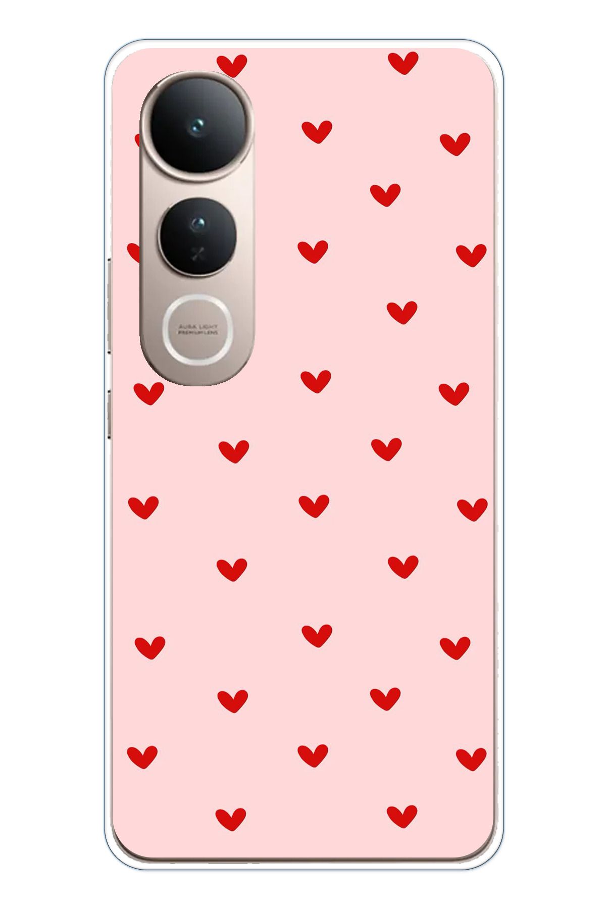 TechTree Vivo V50 Lite Uyumlu Kırmızı Minik Kalpler Şeffaf Silikon Kılıf