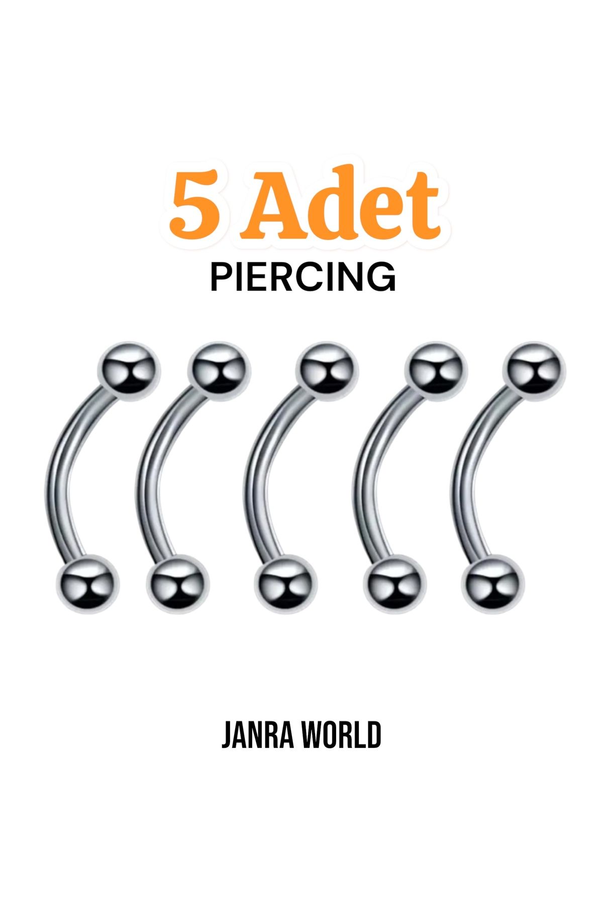 JANRA WORLD 5'li Piercing Seti – Helix, Tragus, Septum, Burun, Kaş, Göbek, Kulak, Daith, Rook, Industrial