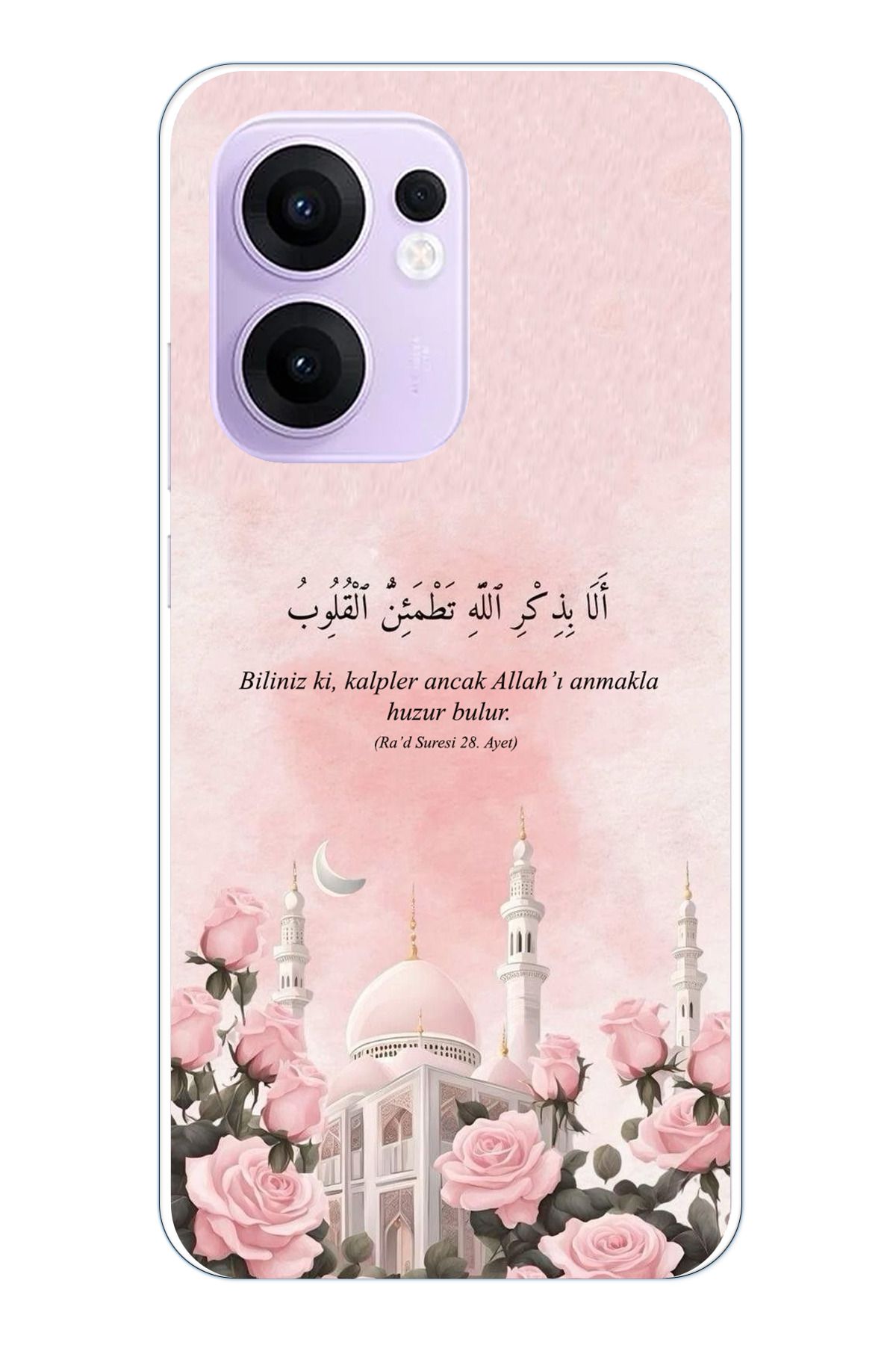 TechTree OPPO Reno 13F Uyumlu Rad Suresi Cami ve Güller Şeffaf Silikon Kılıf