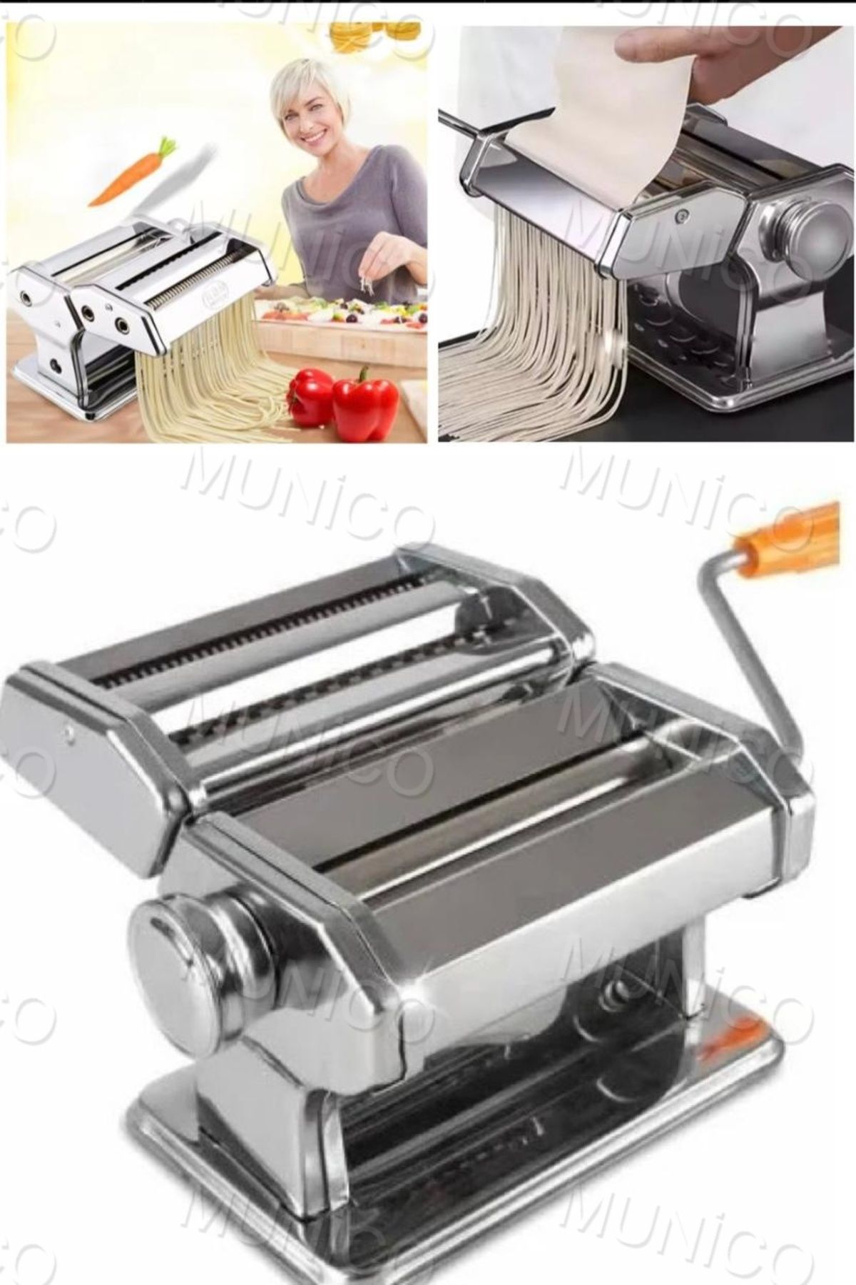 Munico Erişte Makarna Yapma Kesme Makinesi Hamur Lazanya Spagetti Mantı Yapma Makinesi Paslanmaz Çelik