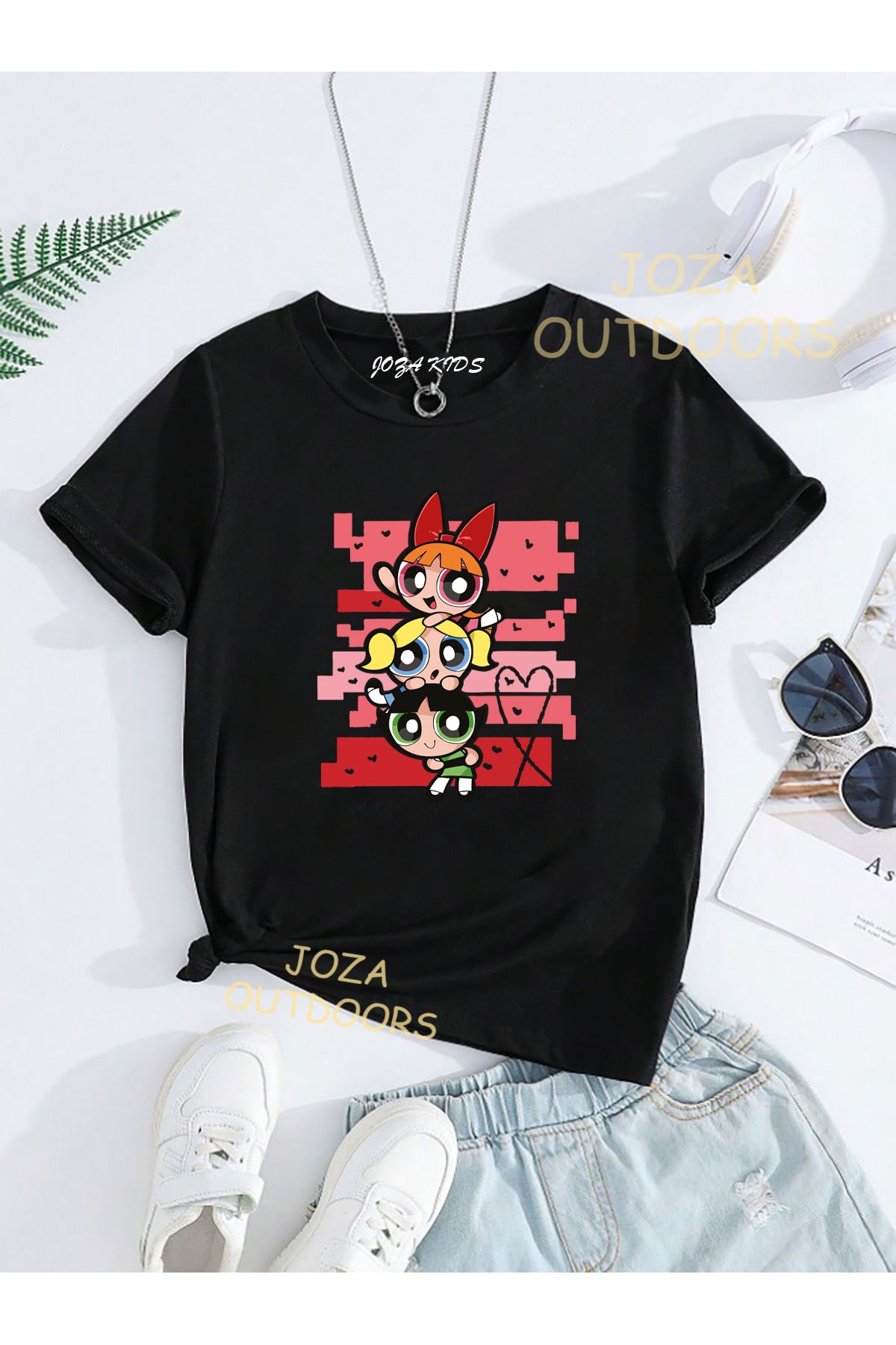 Joza Outdoors Unisex Kız Ve Erkek Powerpuff Girls Tasarım Baskılı Renkli Çocuk Tekli T-shirt