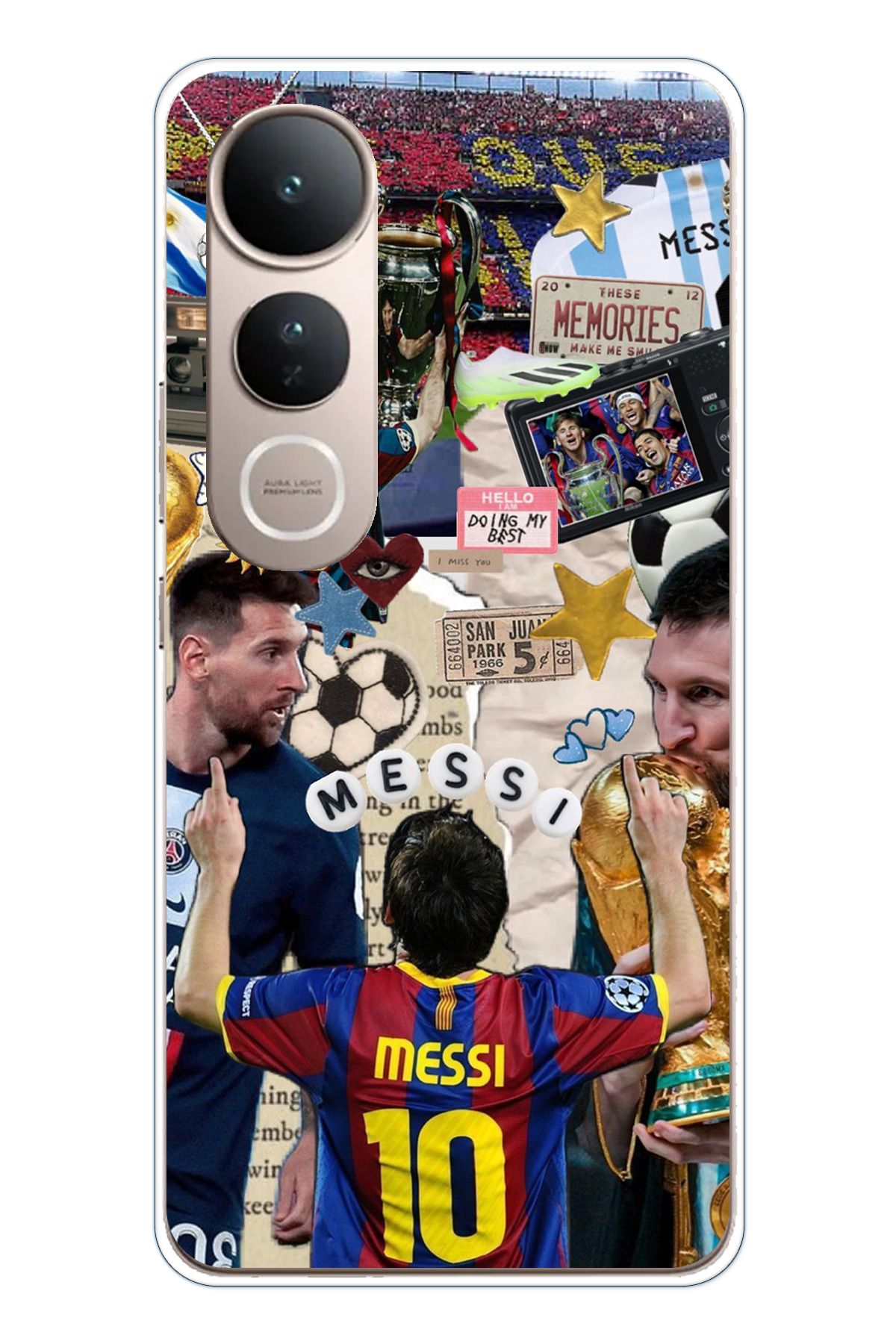 TechTree Vivo V50 Lite Uyumlu Messi Çıkartmalar Şeffaf Silikon Kılıf