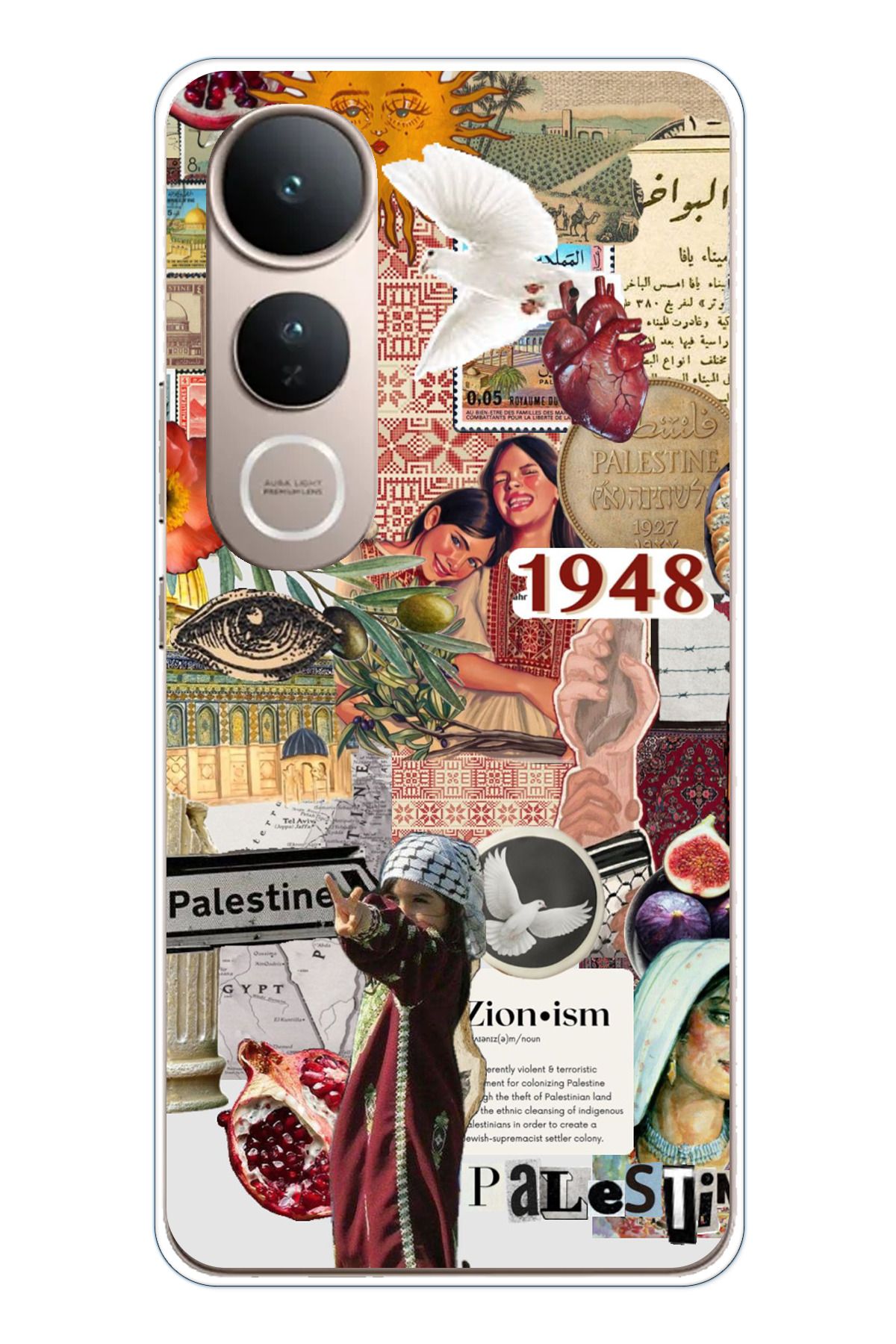 TechTree Vivo V50 Lite Uyumlu 1948 Filistin Kolaj Tasarımlı Şeffaf Silikon Kılıf