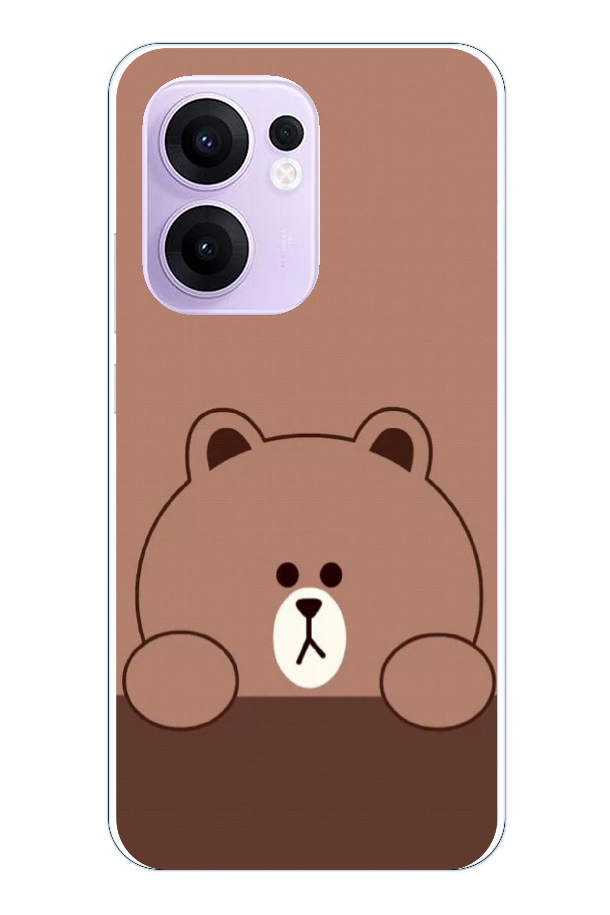 TechTree OPPO Reno 13F Uyumlu Kahverengi Ayı Tasarımlı Şeffaf Silikon Kılıf
