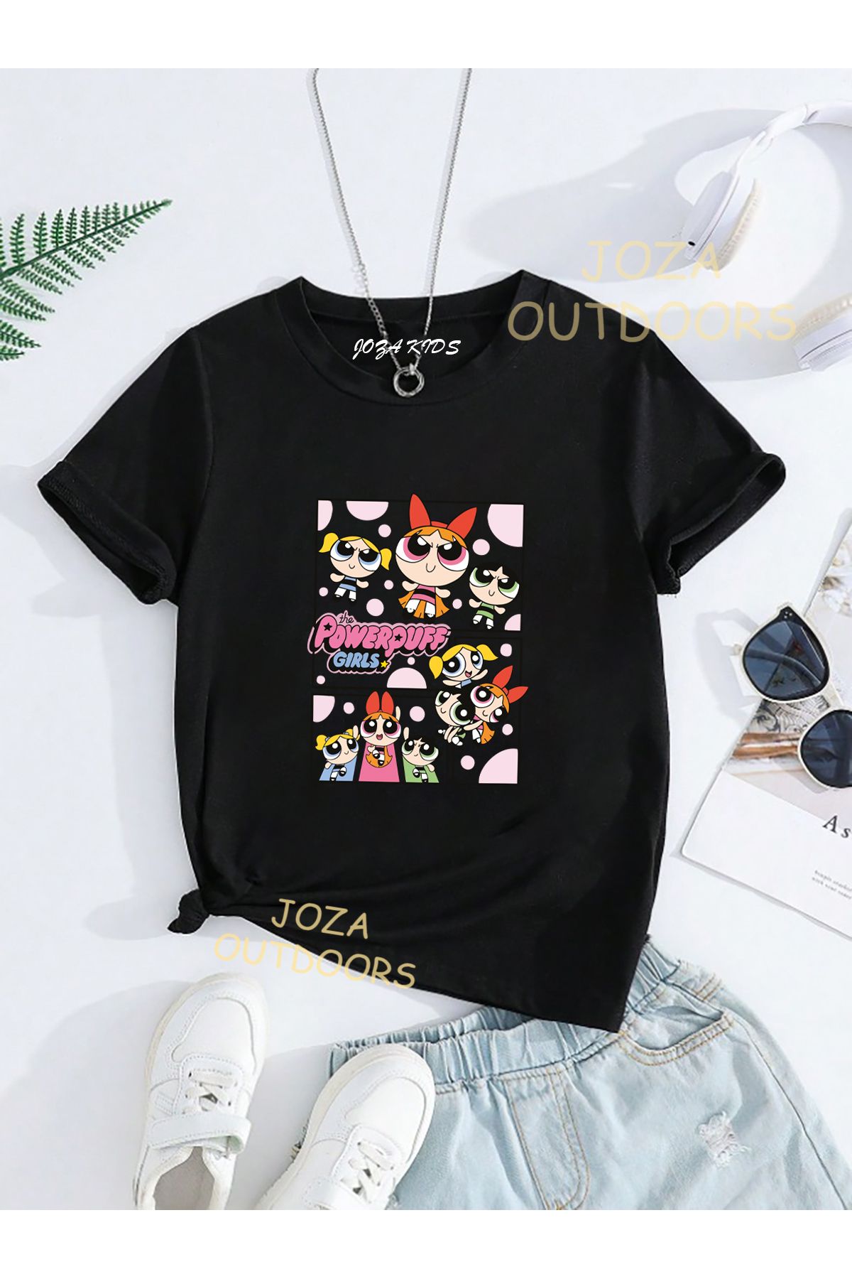 Jobia Outdoors Unisex Kız Ve Erkek Powerpuff Girls Tasarım Baskılı Renkli Çocuk Tekli T-shirt