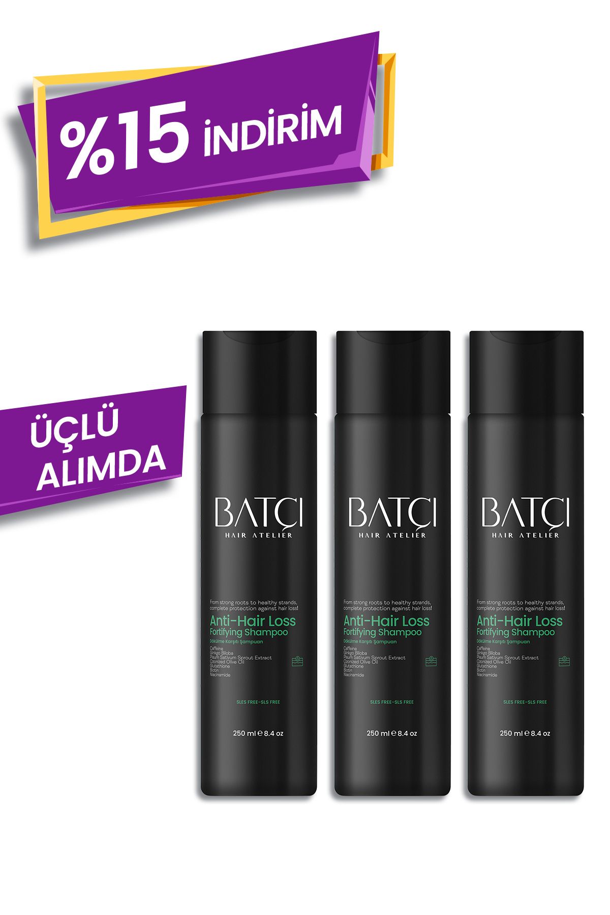 Batçı Avantajlı 3'lü Set Saç Dökülmesine Karşı Hızlı Sac Uzatan Dolgunlaştırıcı Besleyici Şampuan 250 ml