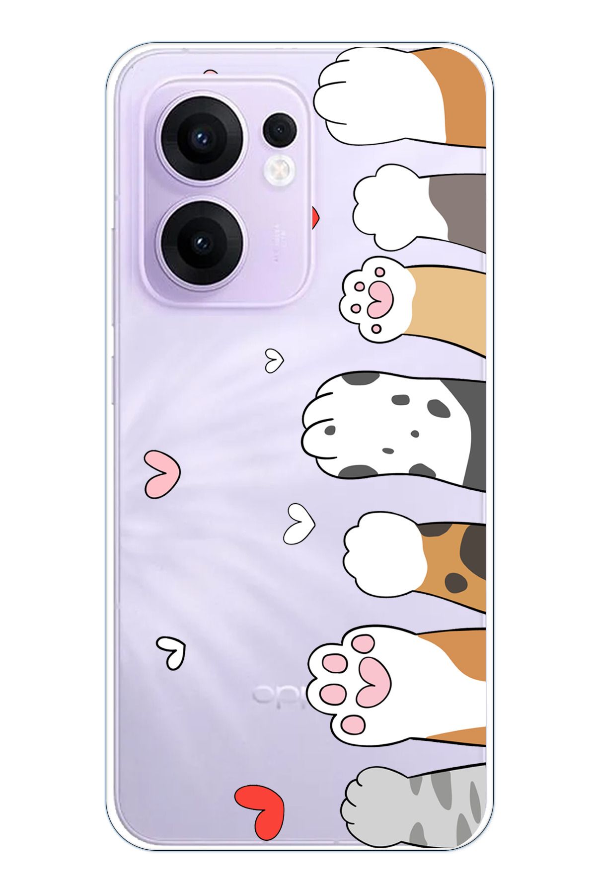 TechTree OPPO Reno 13F Uyumlu Sevimli Kedi Patiler Tasarımlı Şeffaf Silikon Kılıf