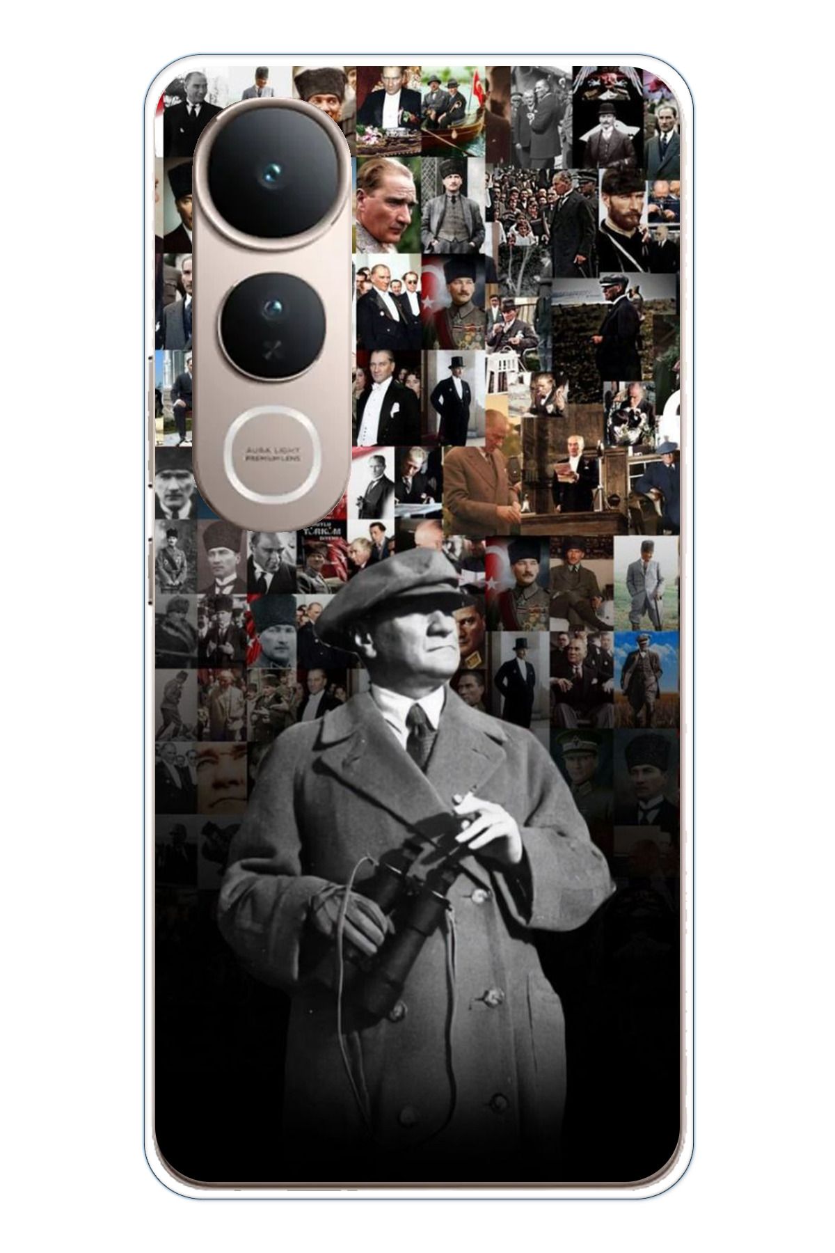 TechTree Vivo V50 Lite Uyumlu Atatürk Portre Kolaj Şeffaf Silikon Kılıf