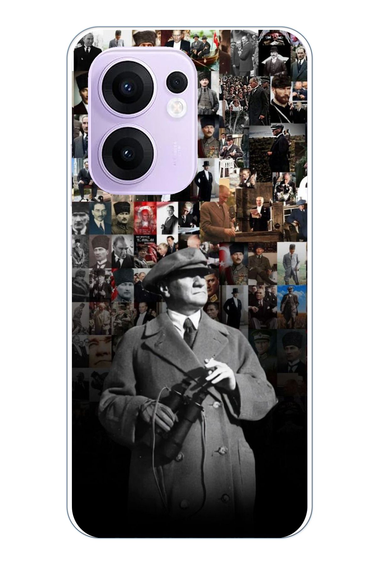 TechTree OPPO Reno 13F Uyumlu Atatürk Portre Kolaj Şeffaf Silikon Kılıf