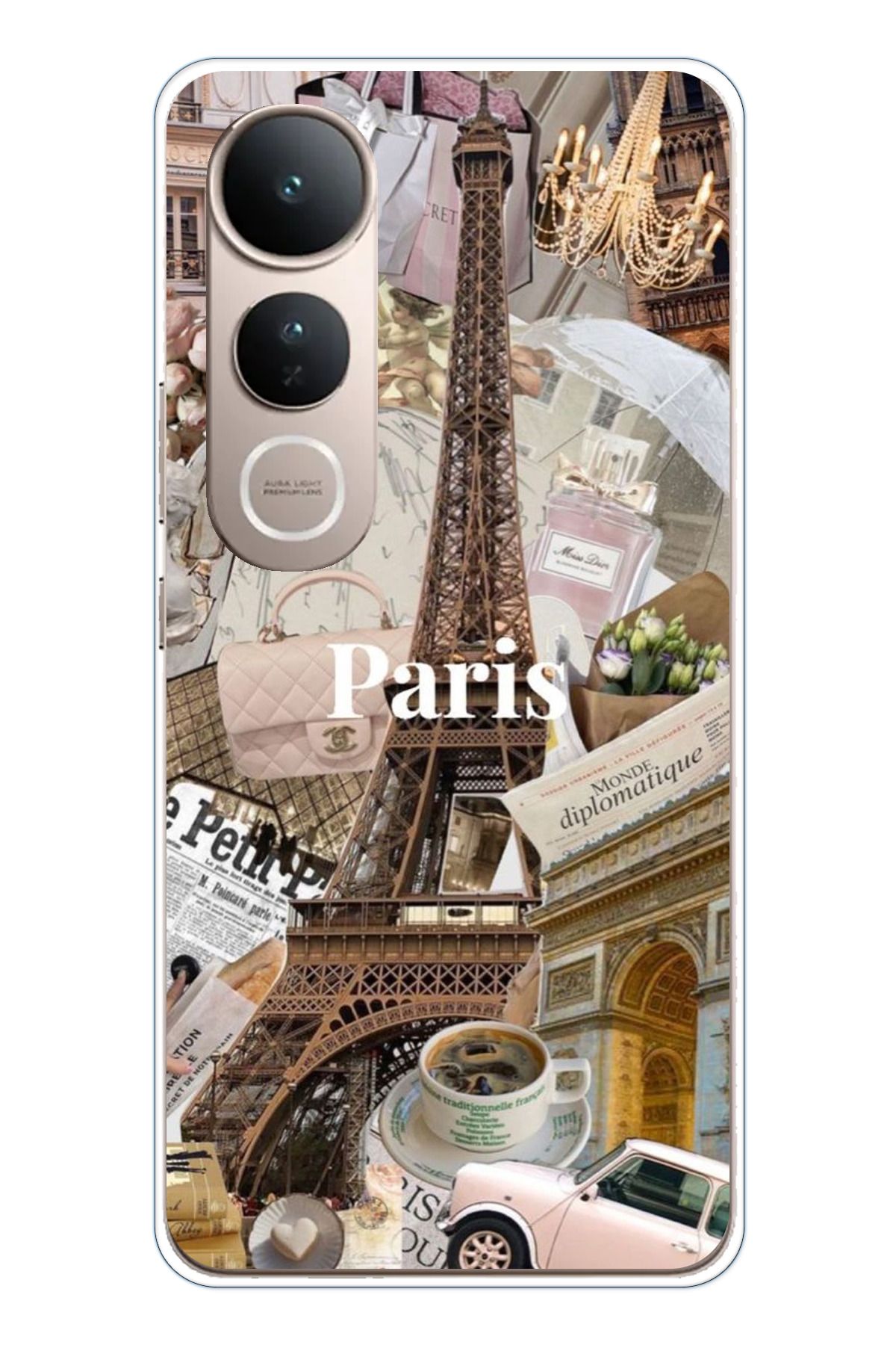 TechTree Vivo V50 Lite Uyumlu Paris Kolaj Şeffaf Silikon Kılıf