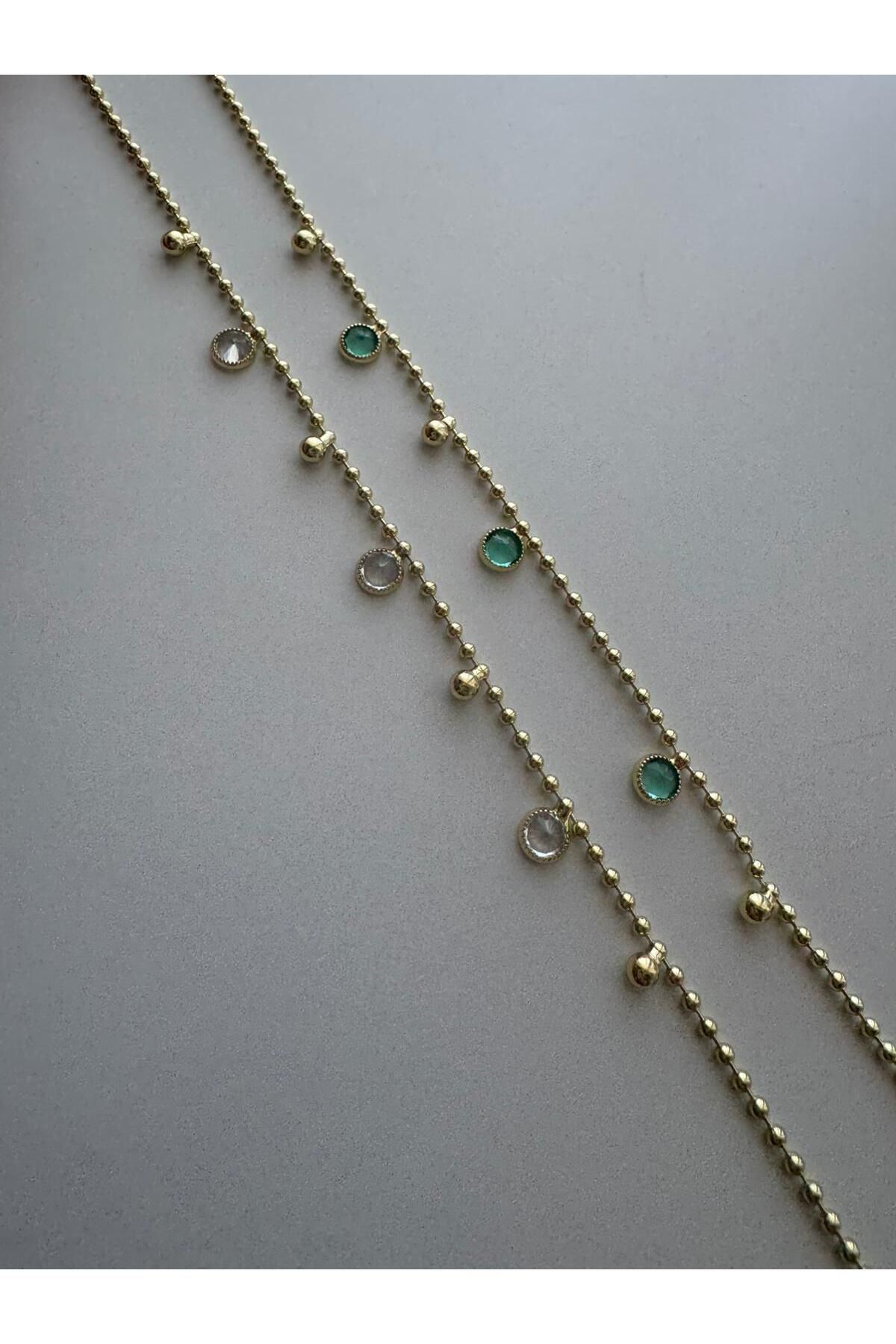 MODA Su Yeşili Boncuklu 14k Çelik Halhal 27 cm