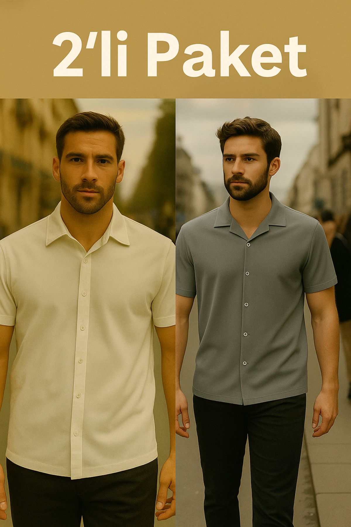 DAMGA JEANS Erkek 2 Li Paket Rahat Yazlık Kısa Kollu Gömlek