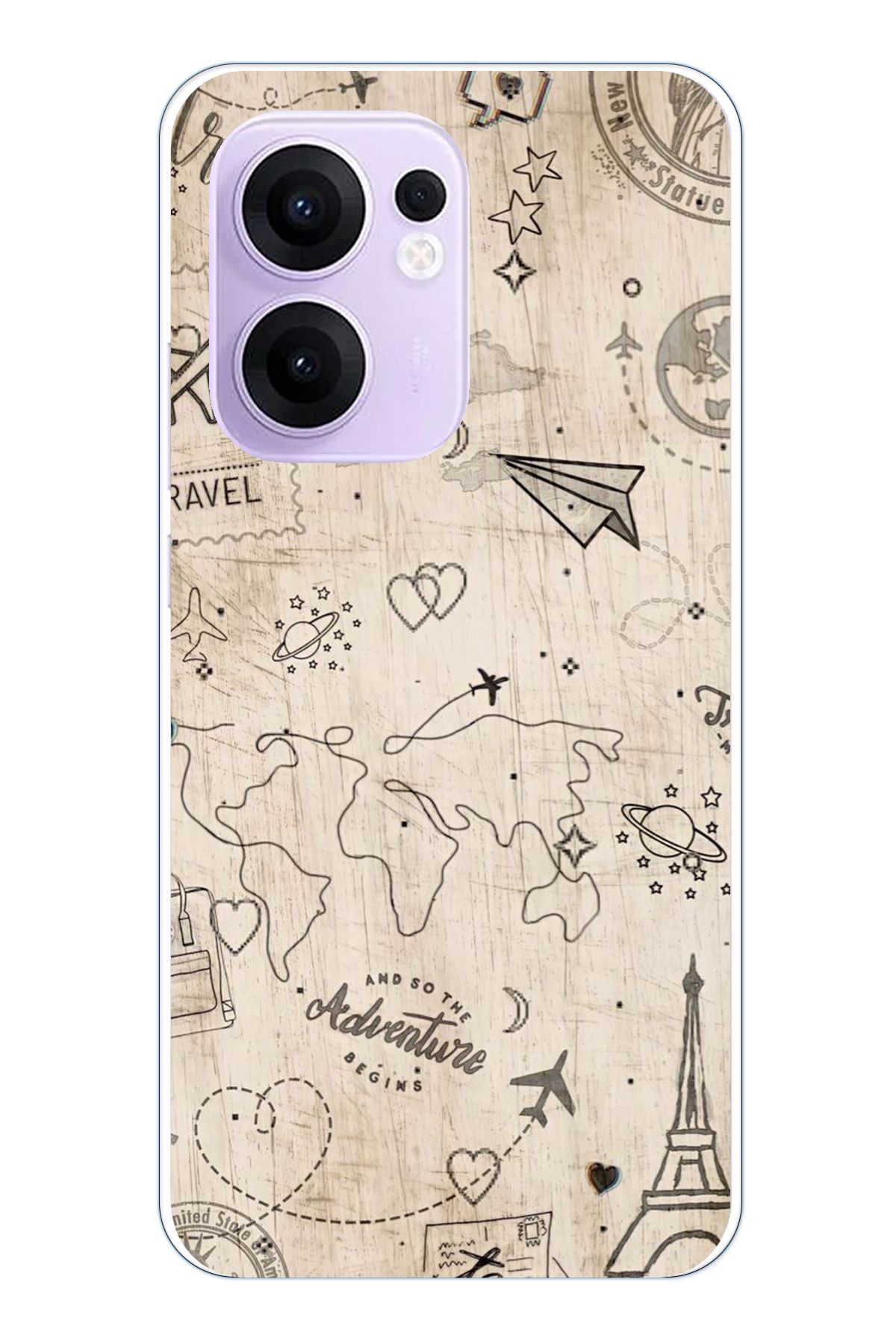 TechTree OPPO Reno 13F Uyumlu Travel Tasarımlı Şeffaf Silikon Kılıf