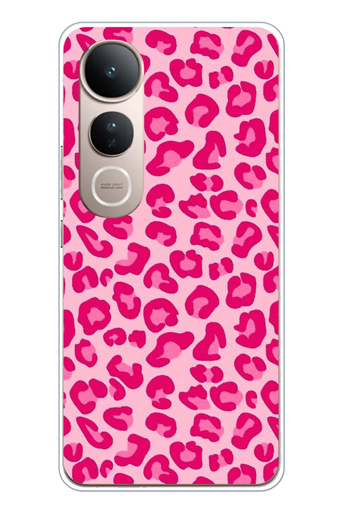 TechTree Vivo V50 Lite Uyumlu Pembe Leopar Tasarımlı Şeffaf Silikon Kılıf
