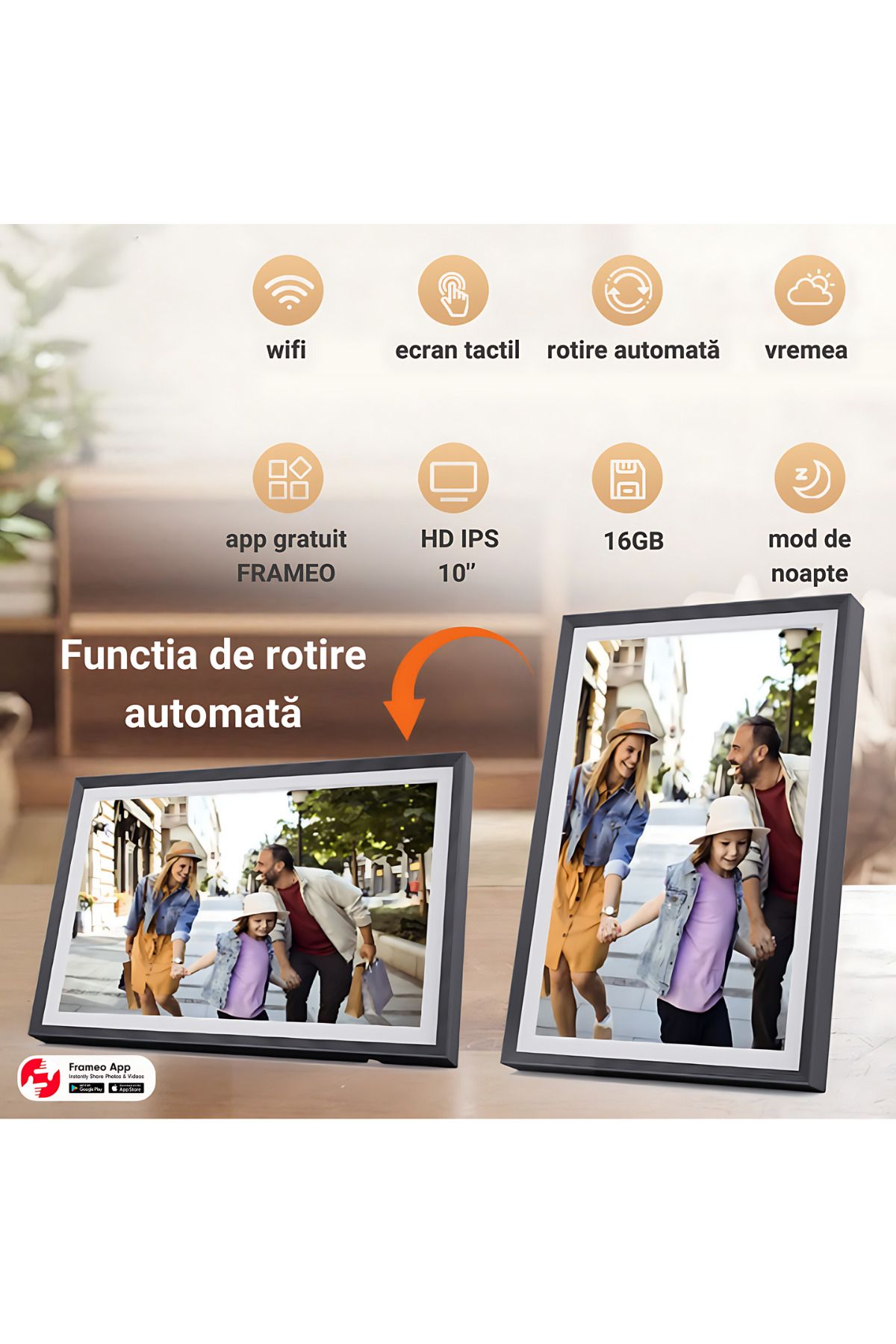 ARMY STORE-WIFI digital photo frame, 10.1 inch HD IPS Touchscreen, 16GB internal memory, Frameo app 4