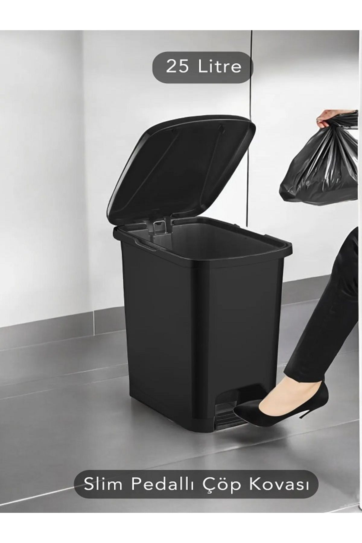 Carat Home 2Li SET 25-15 Litre Slim Pedallı Banyo Mutfak Çöp Kovası- Siyah