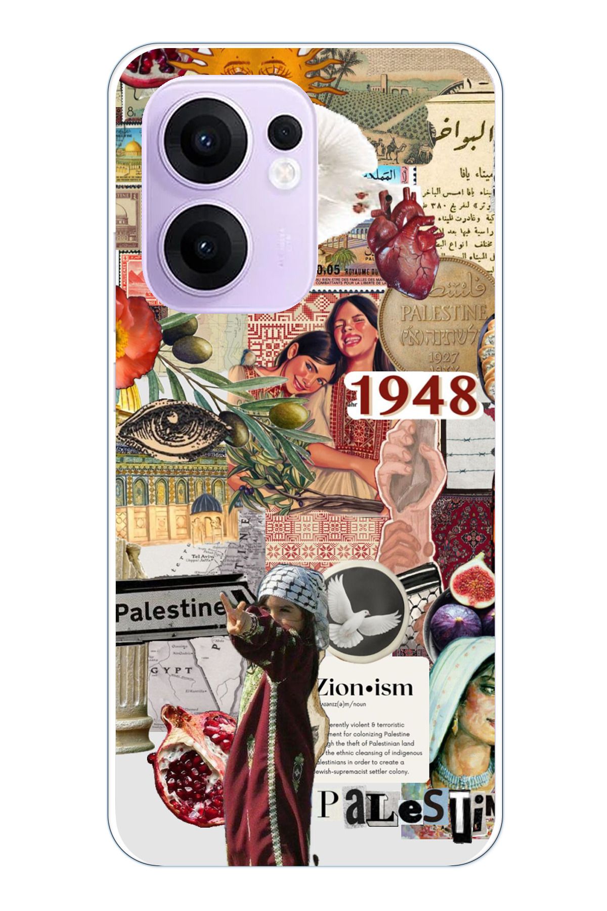 TechTree OPPO Reno 13F Uyumlu 1948 Filistin Kolaj Tasarımlı Şeffaf Silikon Kılıf
