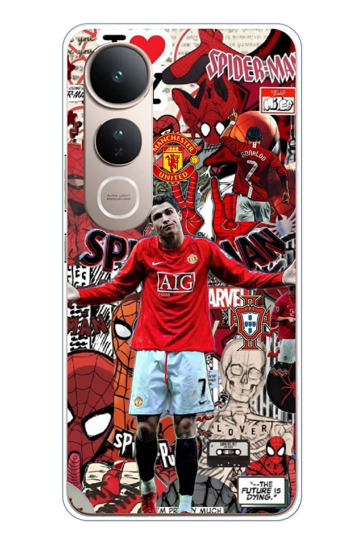 TechTree Vivo V50 Lite Uyumlu Kırmızı Şeytanlar Ronaldo Tasarımlı Şeffaf Silikon Kılıf