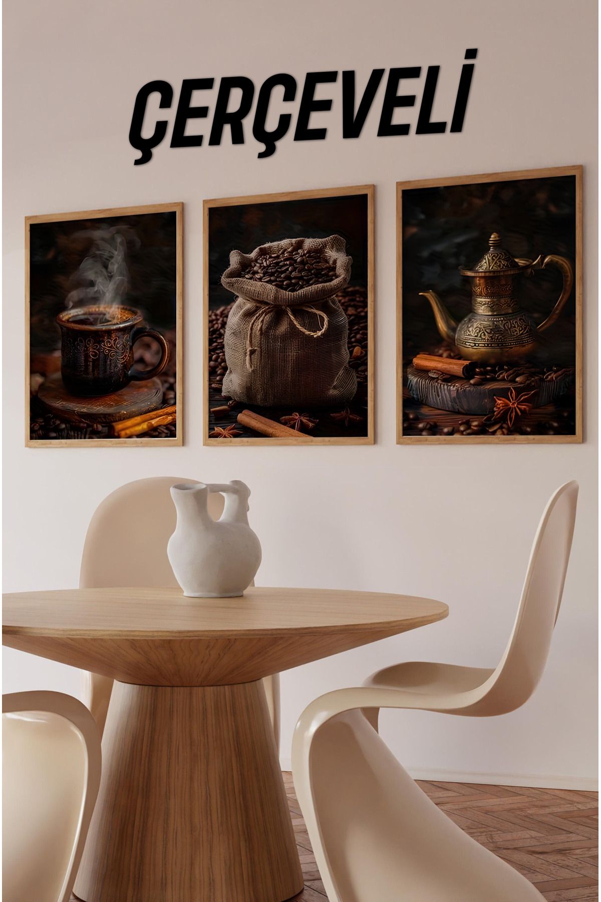 kutuTR ☕️ Geleneksel Kahve Ruhunu Yansıtan 3'lü Çerçeveli MDF Tablo Seti CRV1006