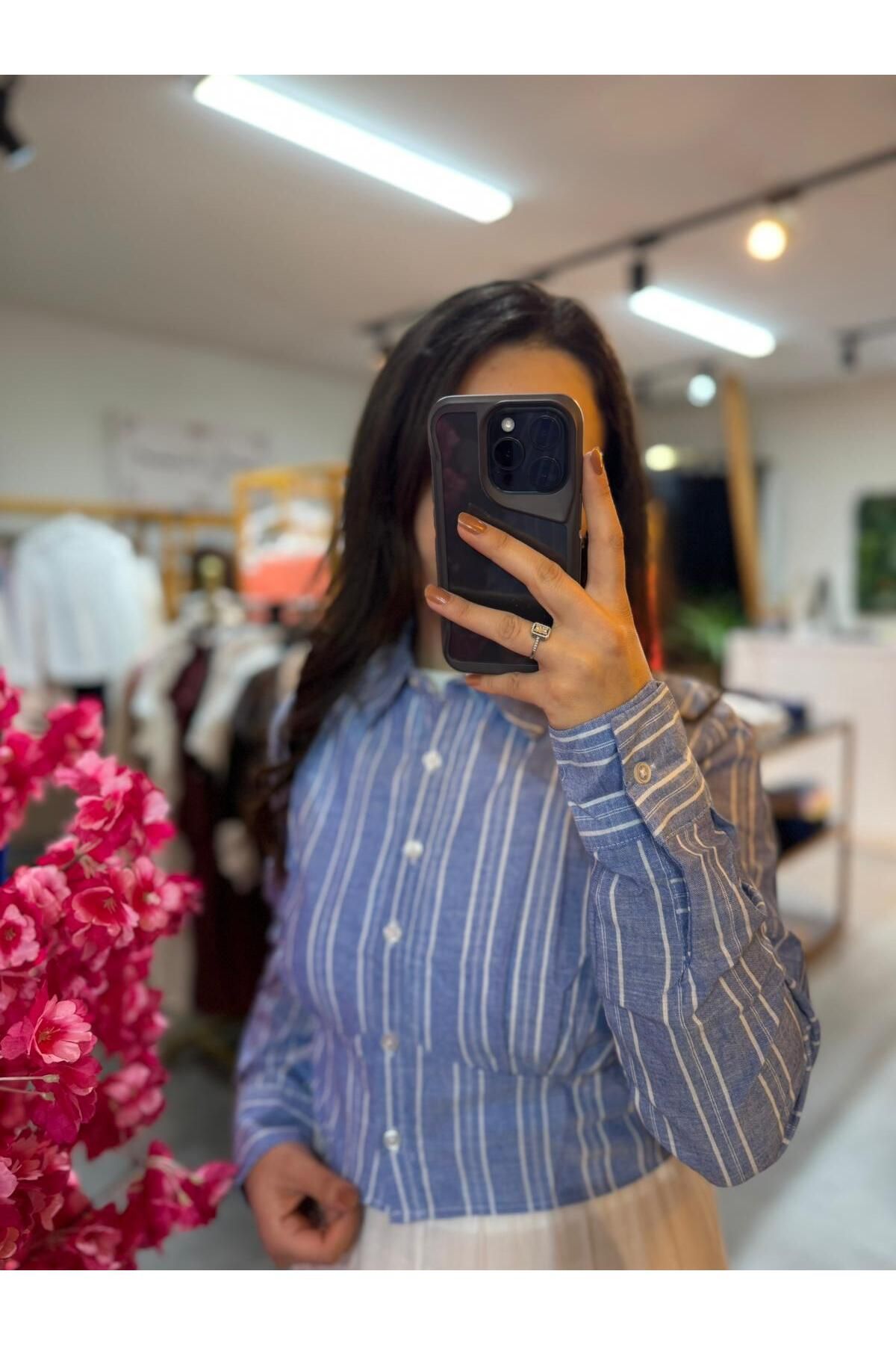 Büşra Fashion Çizgili Kısa Gömlek