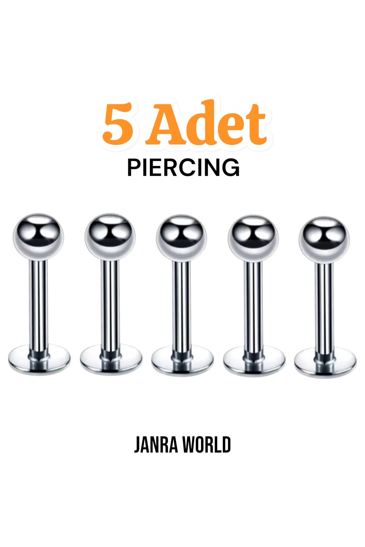 JANRA WORLD 5'li Piercing Seti – Helix, Tragus, Septum, Burun, Kaş, Göbek, Kulak, Daith, Rook, Industrial