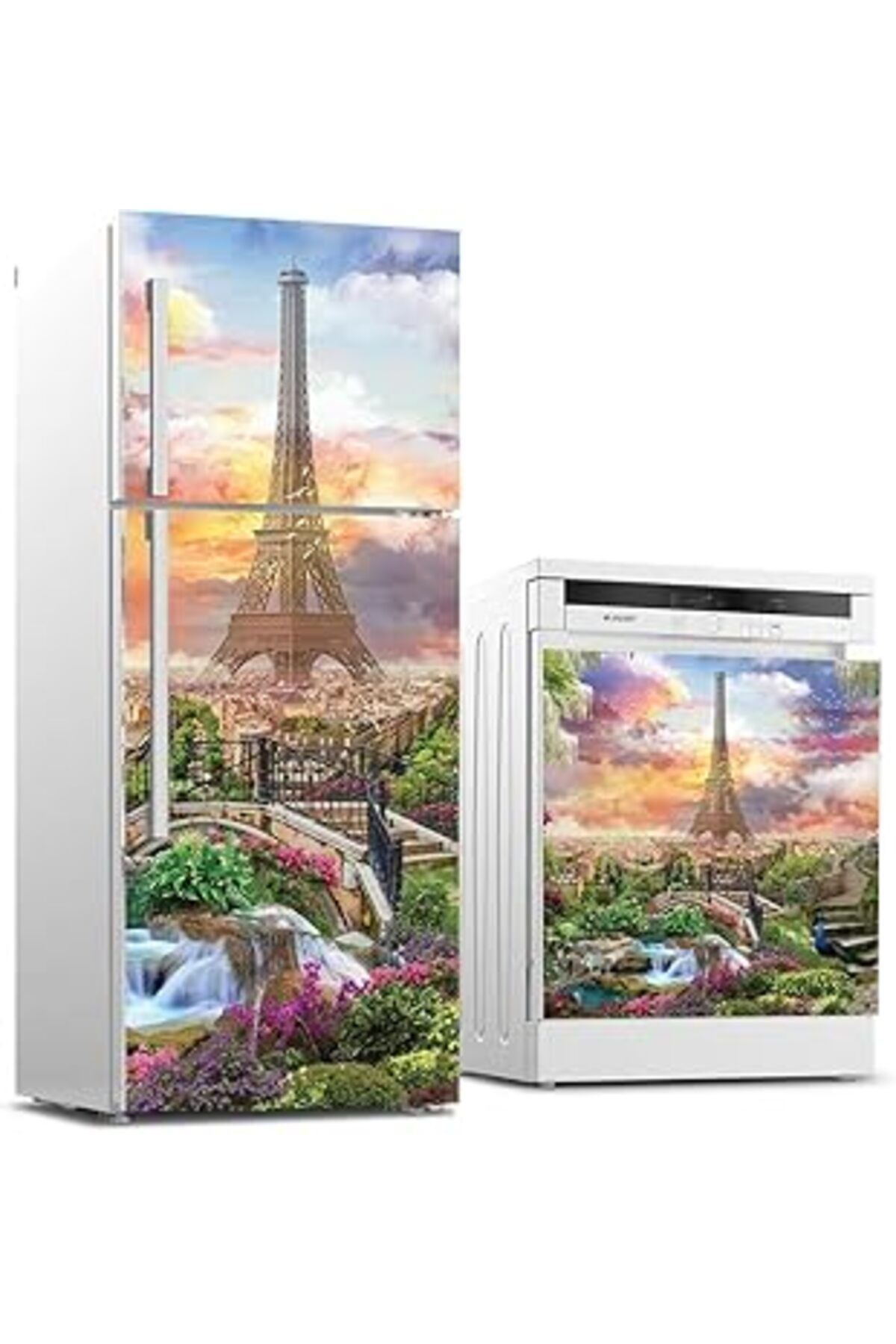 Mu Art Ahşap Buzdolabı Ve Bulaşık Makinası Beyaz Eşya Sticker Kaplama Paris Kolaj