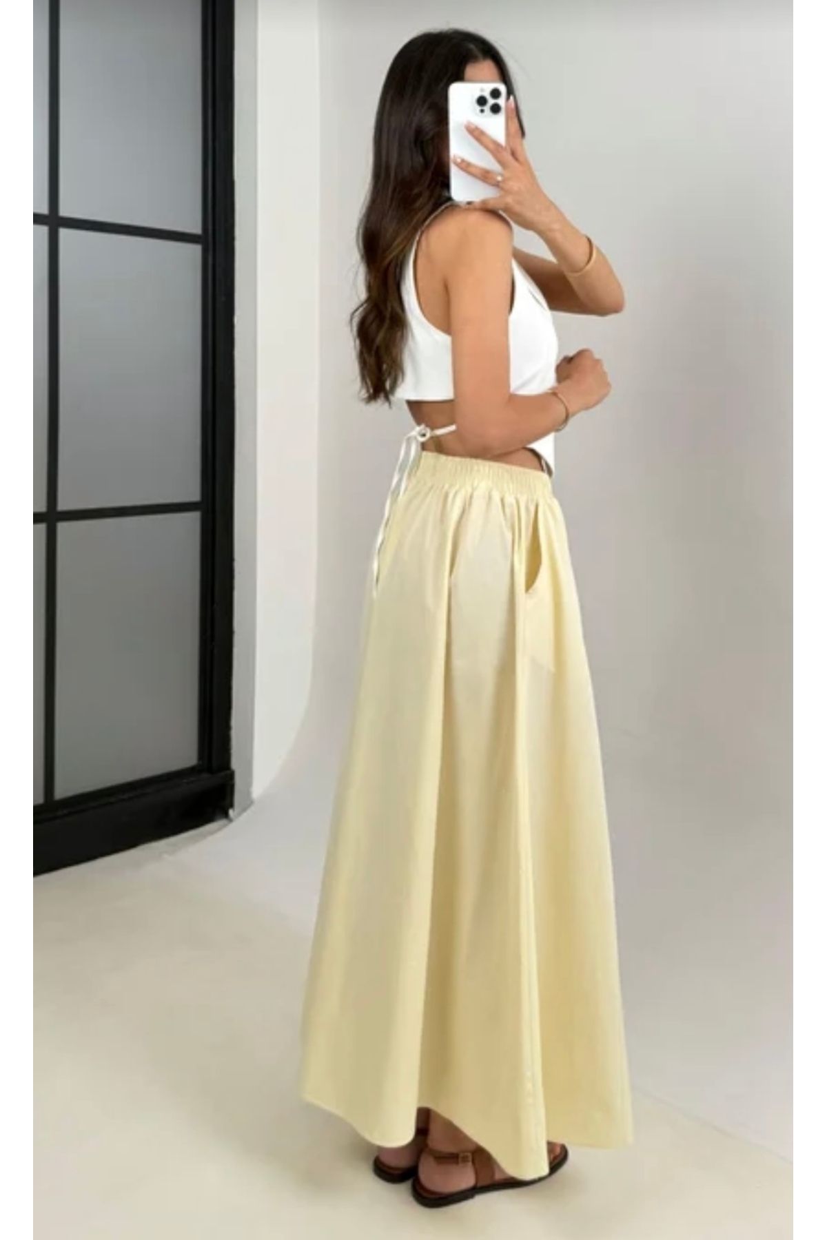BLUEPERYY Sarı Poplin Etek
