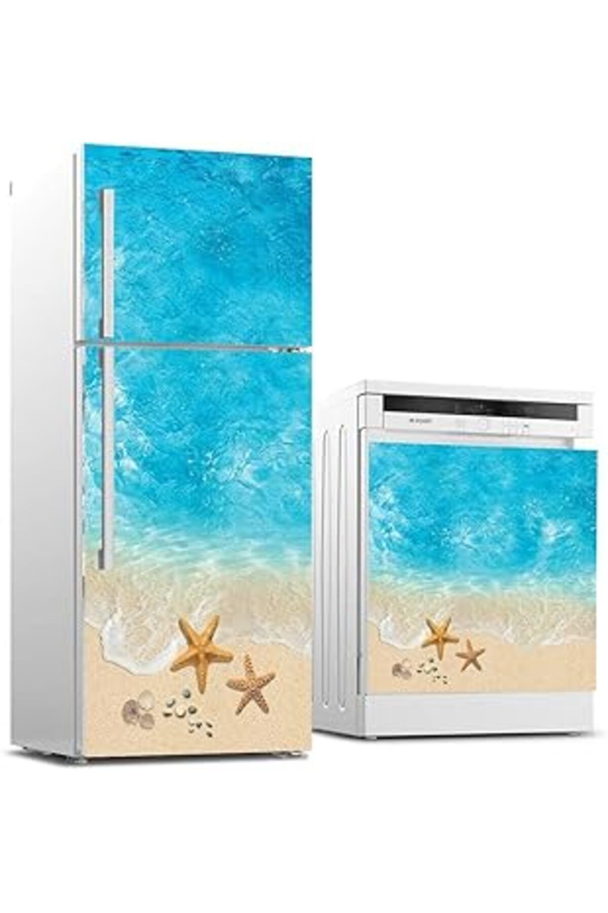 Mu Art Ahşap Buzdolabı Ve Bulaşık Makinası Beyaz Eşya Sticker Kaplama Yaz Deniz