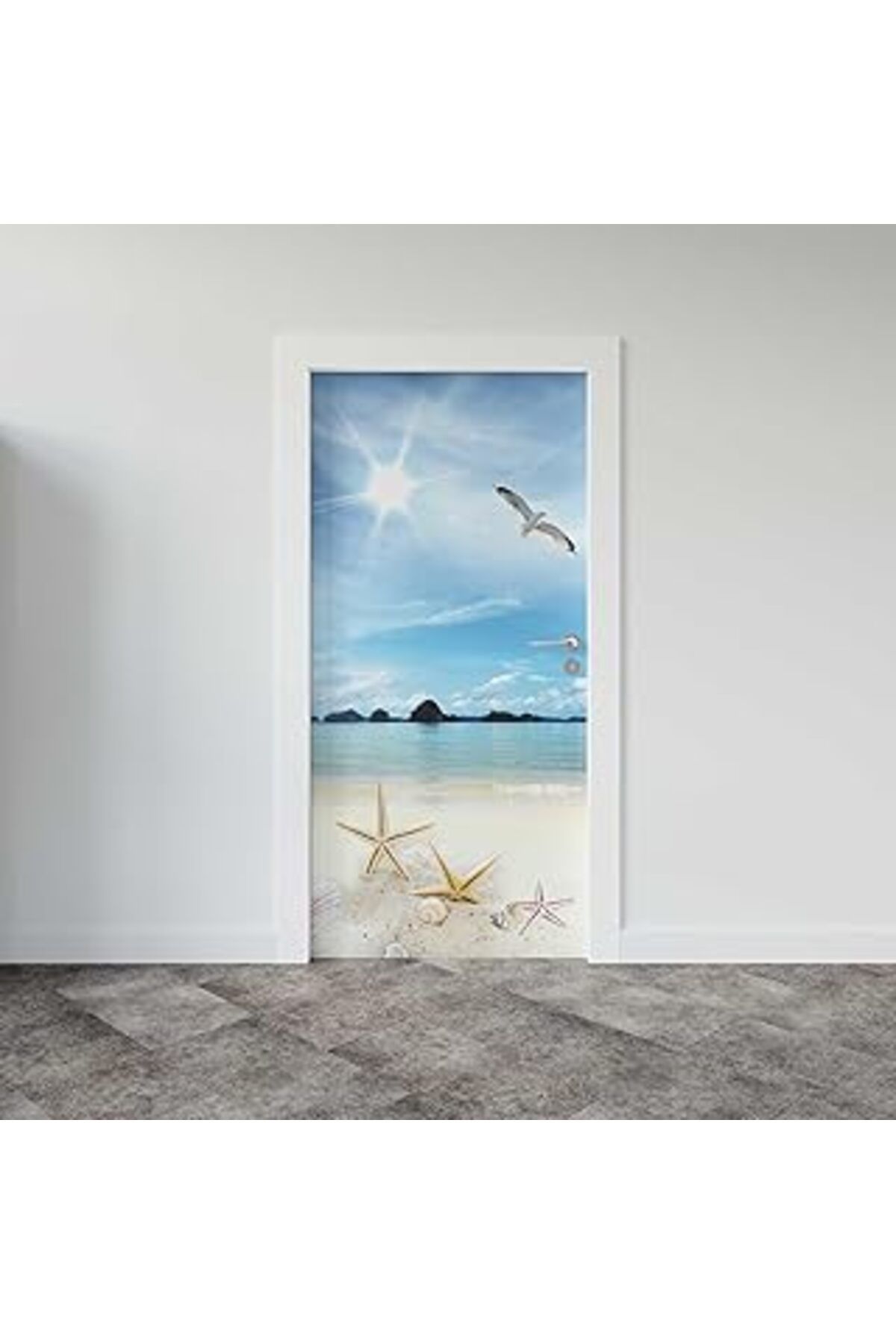 Mu Art Ahşap Kapı Giydirme Kapı Sticker Folyosu 3D Deniz Manzarası
