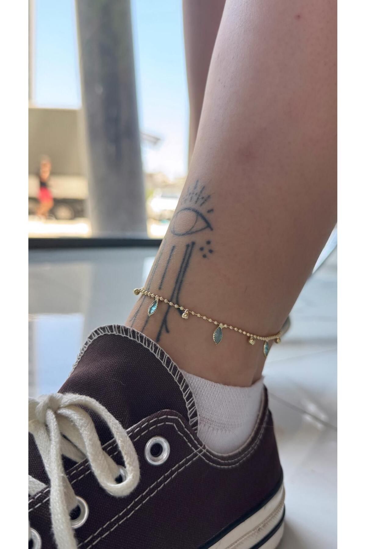 MODA Mavi Taş Boncuklu 14k Çelik Halhal 27 cm