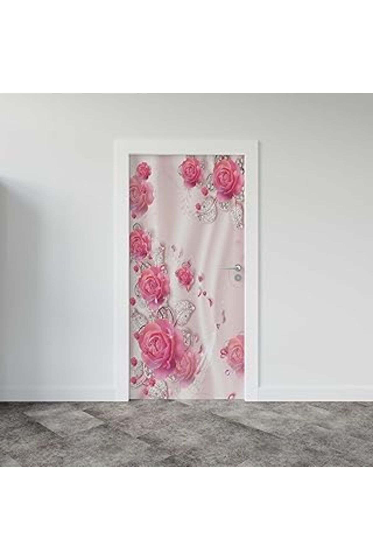 Mu Art Ahşap Kapı Giydirme Kapı Sticker Folyosu Pembe Güller