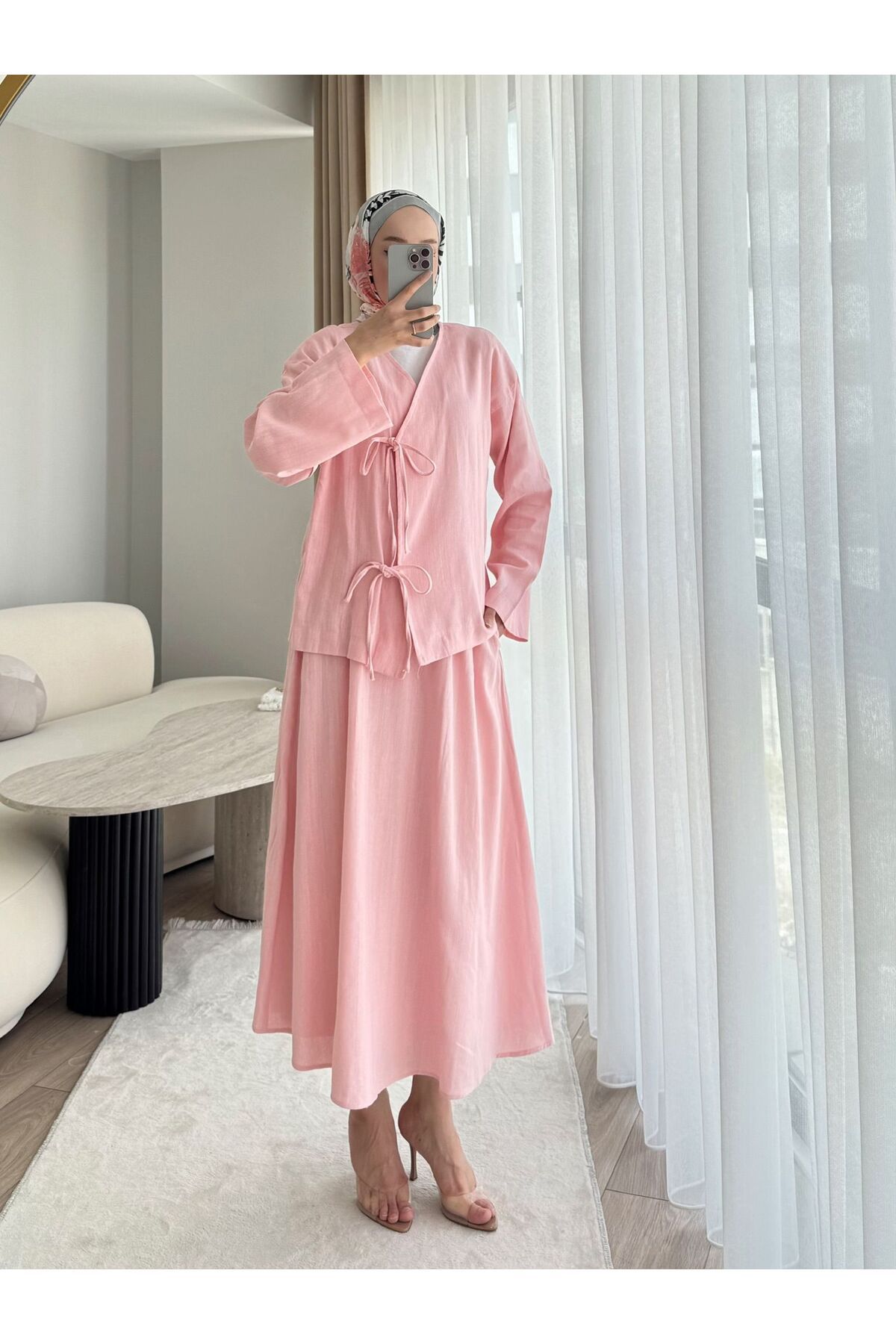 ENA ELEGANCİA yandan bağlamalı etekli takım
