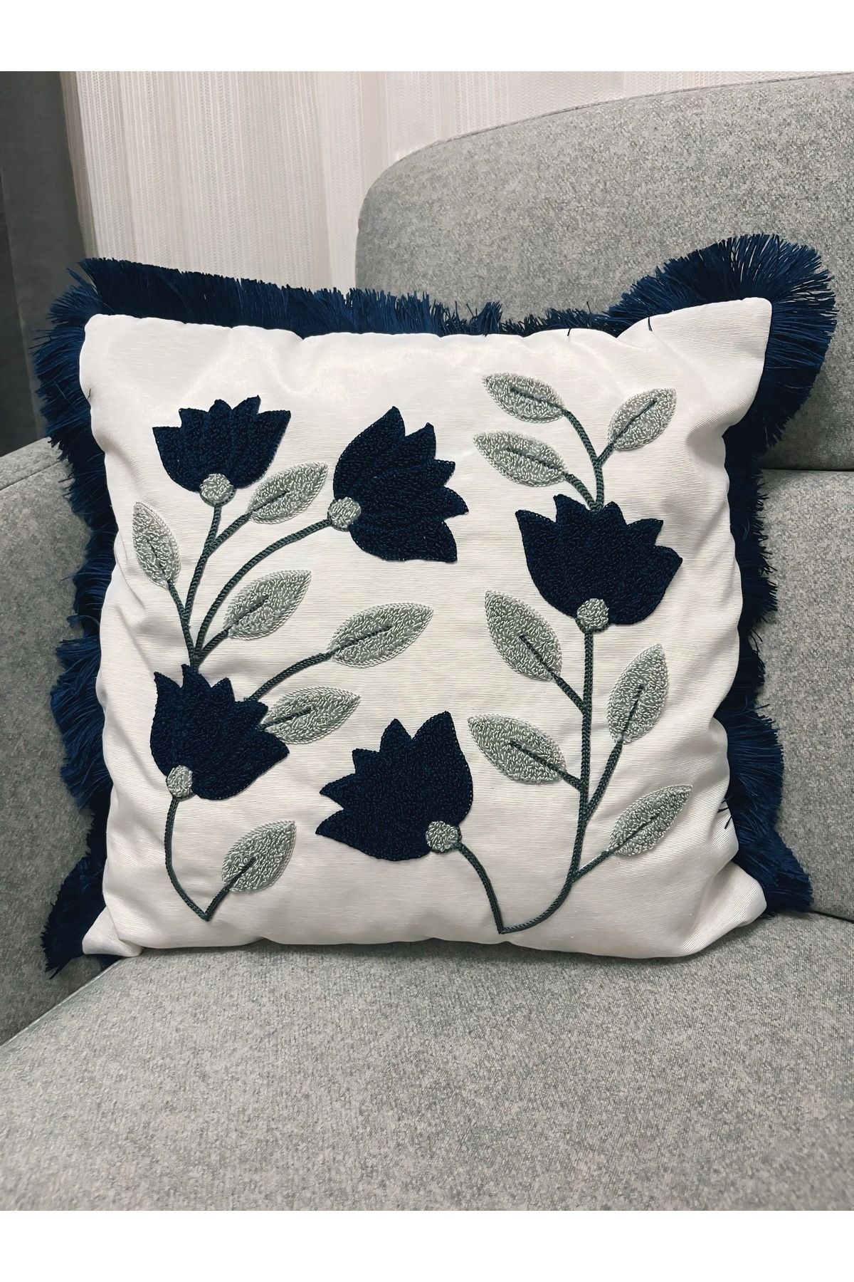 NUVİTA HOME Punch Nakış Desenli Keten Kırlent Kılıfı