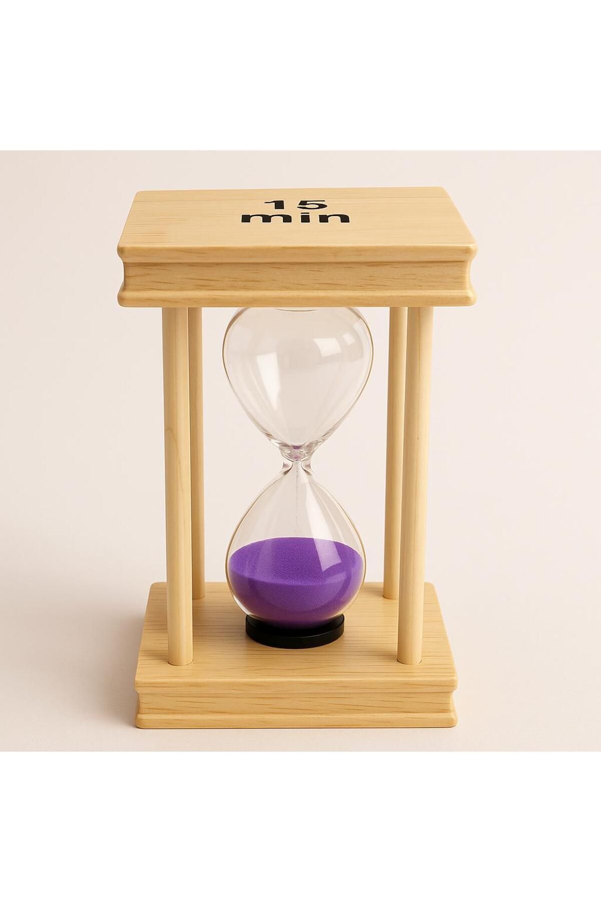 MRShopping MR Dekoratif Ahşap 15 Dakikalık Kum Saati – Pembe / Yeşil / Mor Renk Seçenekli 18 cm x 10 cm