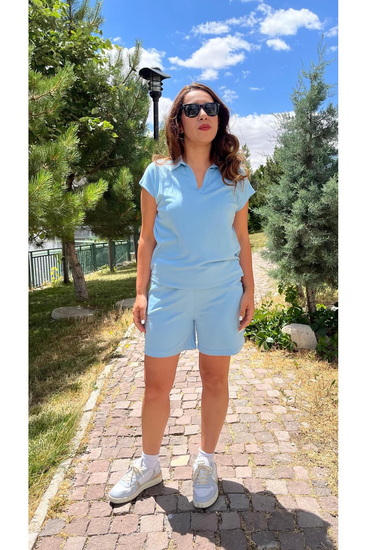 Gizybutik Modal Şort Tişört Bel Lastikli Takım