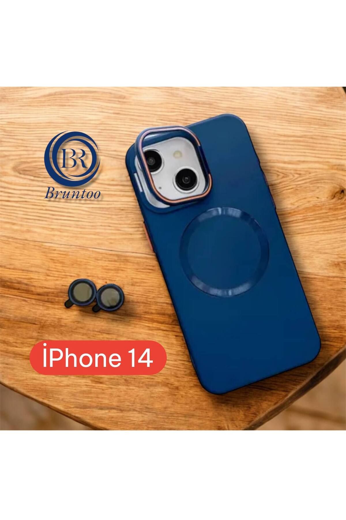 Bruntoo BR Apple İphone 14 Uyumlu Magnezyum Serisi Standlı Kapak Magsafe Sert Kılıf + Kamera Lens Koruma .