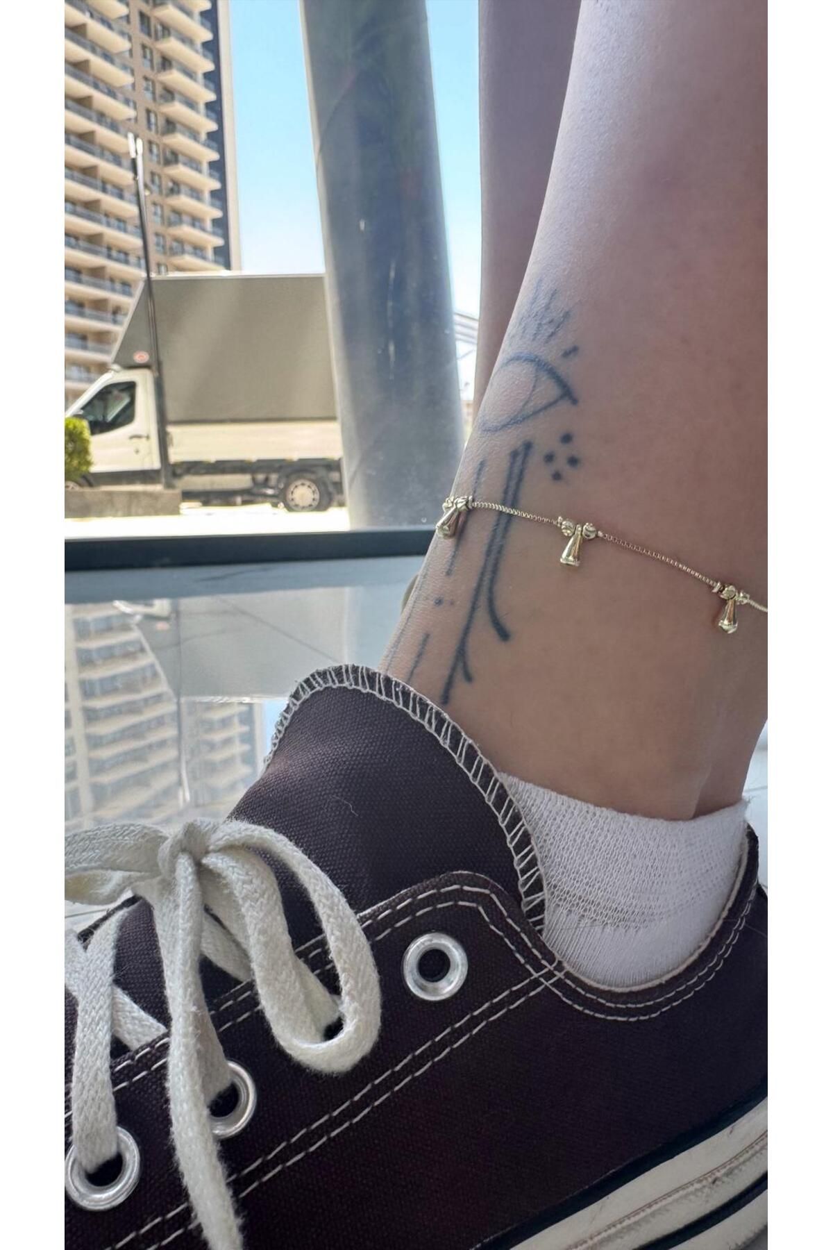 MODA Sallantılı Boncuklu 14k Çelik Halhal 27 cm