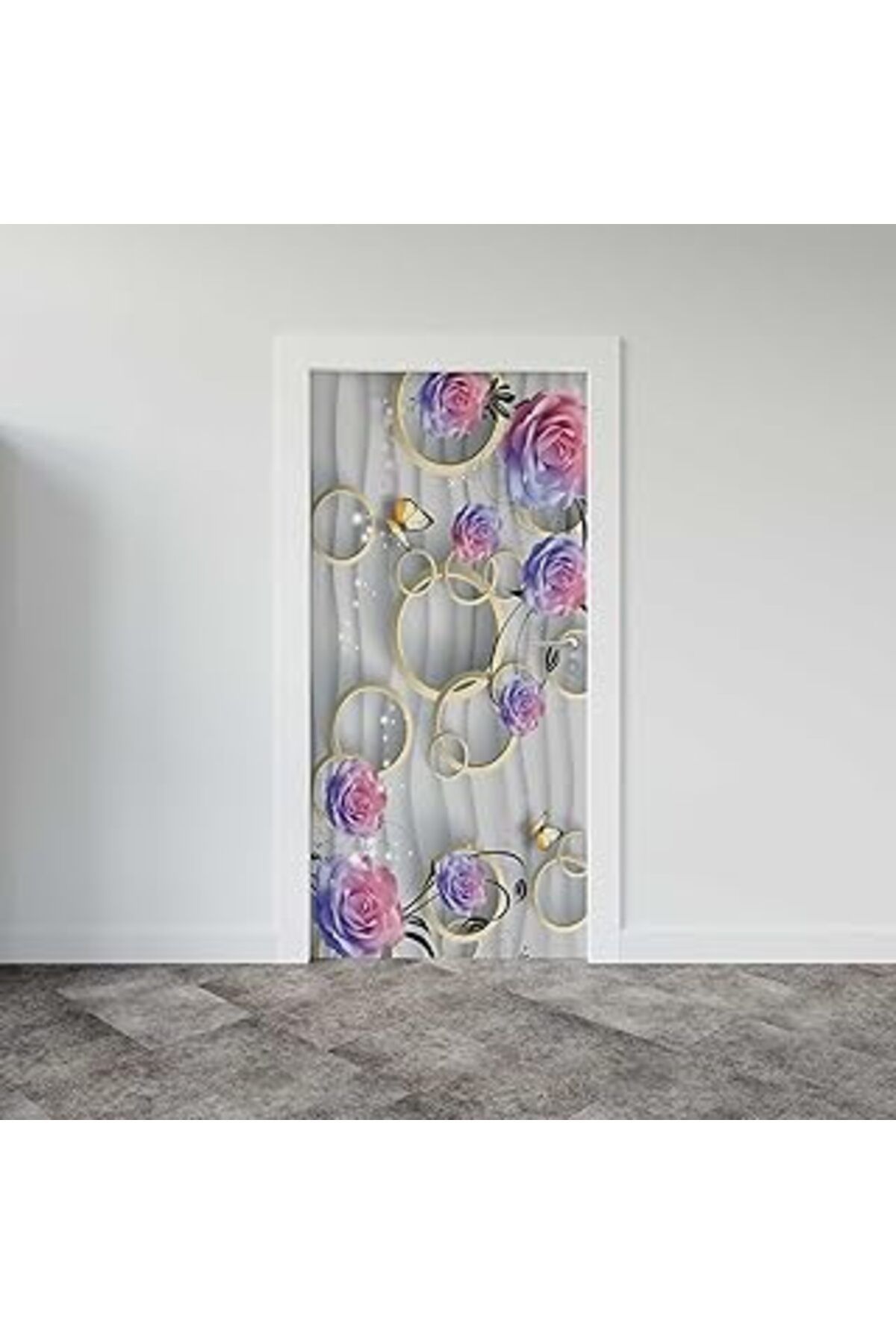 Mu Art Ahşap Kapı Giydirme Kapı Sticker Folyosu 3D Gül Yuvarlak