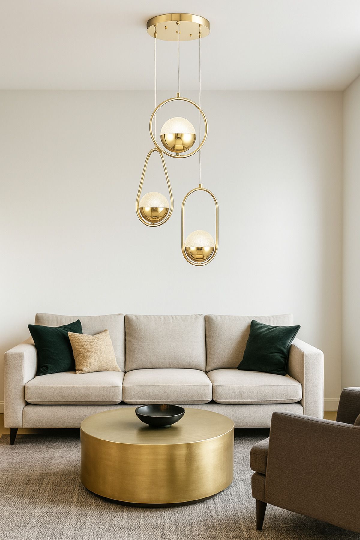 Avizemoda Serra 3'lü Akrilik Toplu Salon Oturma Odası Modern Sarkıt Avize - Gold Kaplama
