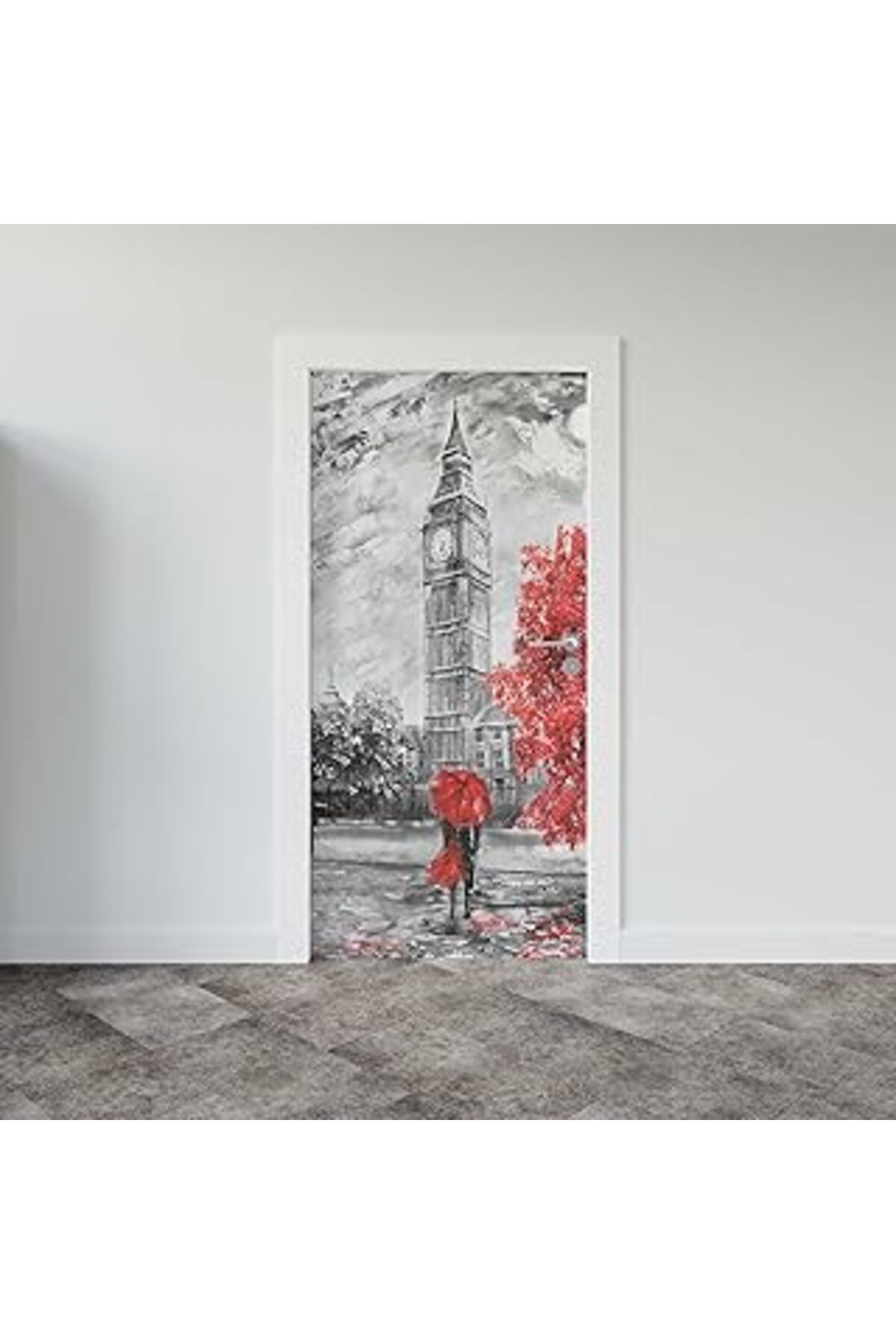 Mu Art Ahşap Kapı Giydirme Kapı Sticker Folyosu Saat Kulesi Yağlıboya