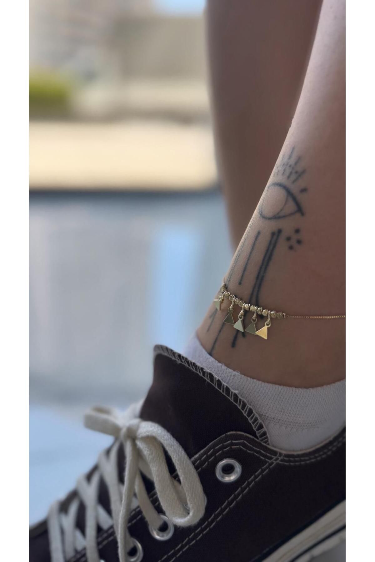 MODA Üçgen Sallantılı Boncuklu 14k Çelik Halhal 27 cm