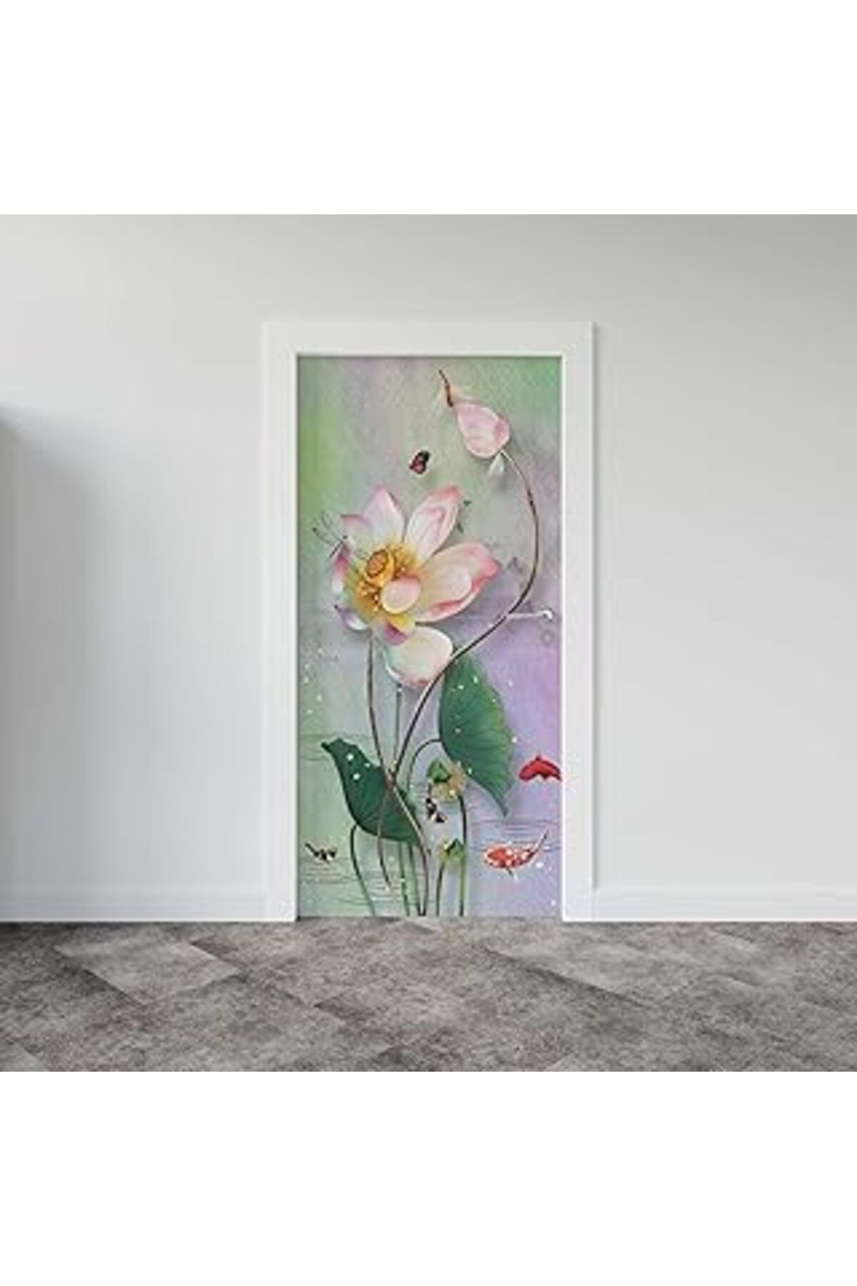Mu Art Ahşap Kapı Giydirme Kapı Sticker Folyosu Çiçek Göl