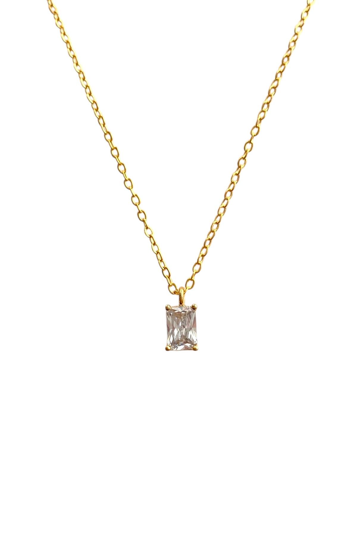 Bonnjerra Jewellery Altın Kaplama Basic Zincir Nisan Ayı Doğum Taşı Kolye, Zirkon Baget Taşlı Kolye
