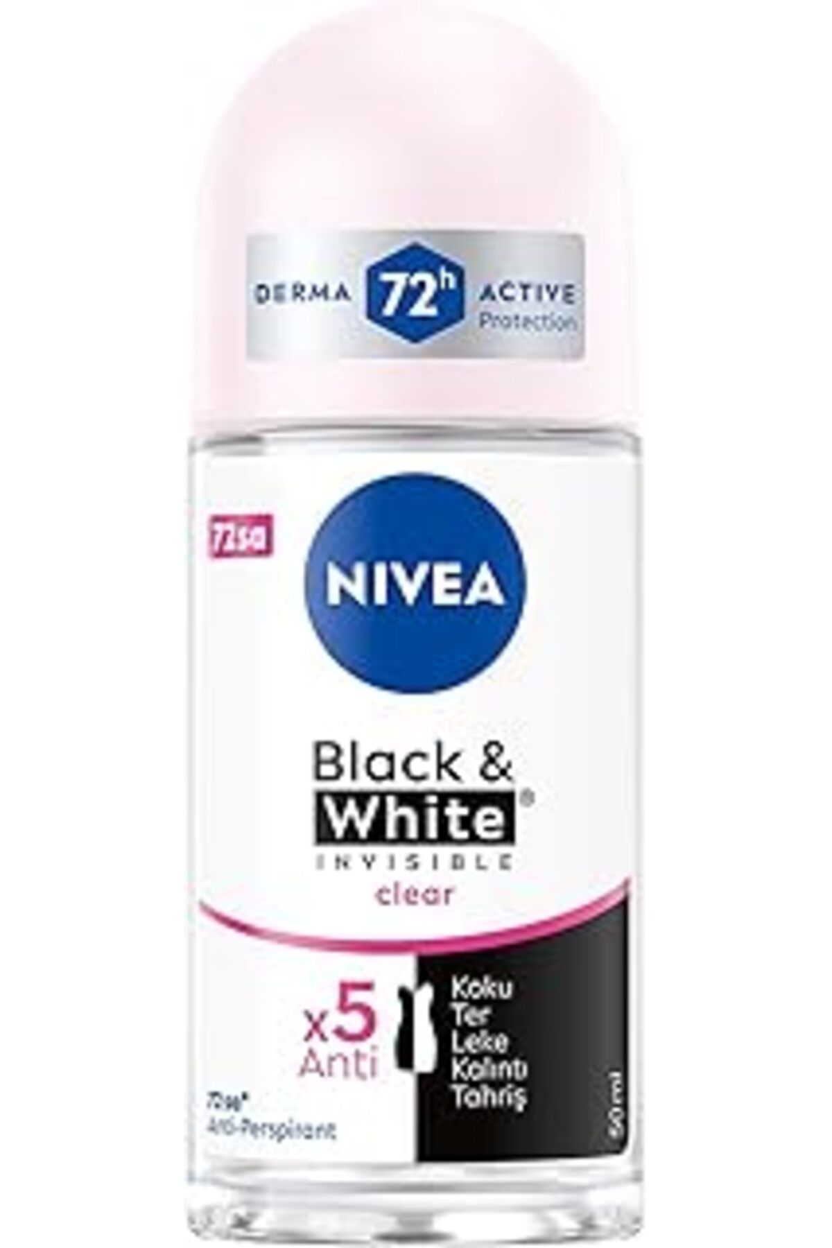 Qedii Kadın Roll On Deodorant Black & White Invisible Clear 72 Saat Anti-Perspirant Koruma (50 Ml)