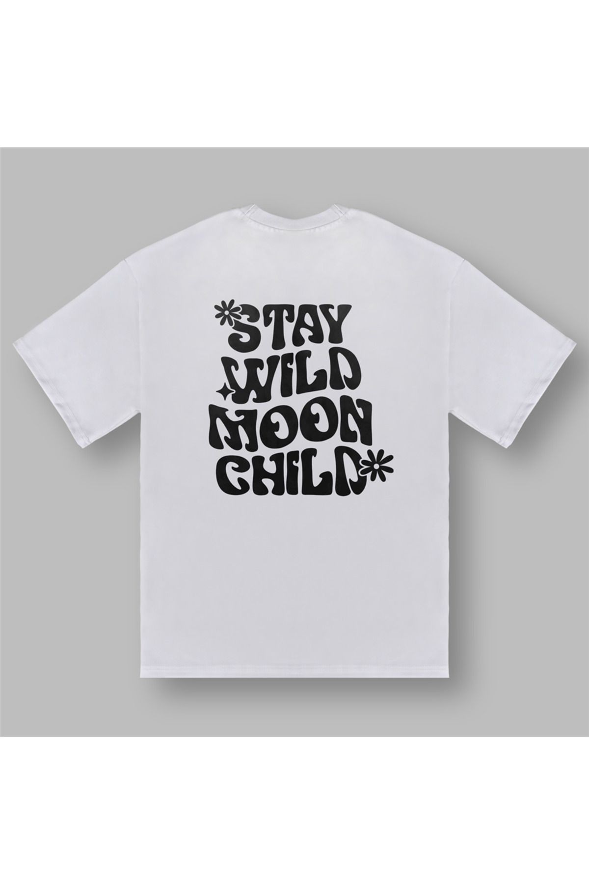 BOYANOVA Stay Wild Moon Child Kadın Oversize Beyaz Tişört