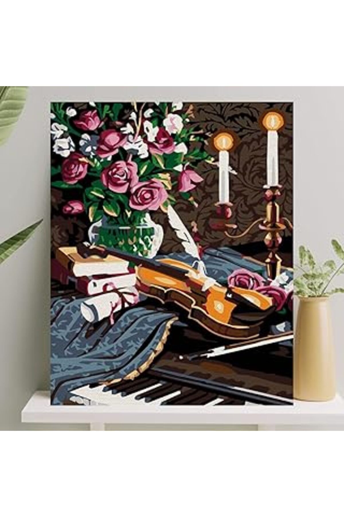 Qedii Palmiye Hobi Sanat Sayılarla Boyama Tuval Seti Fırça Boya Dahil (Çıtalı) 40X50 Cm - Keman