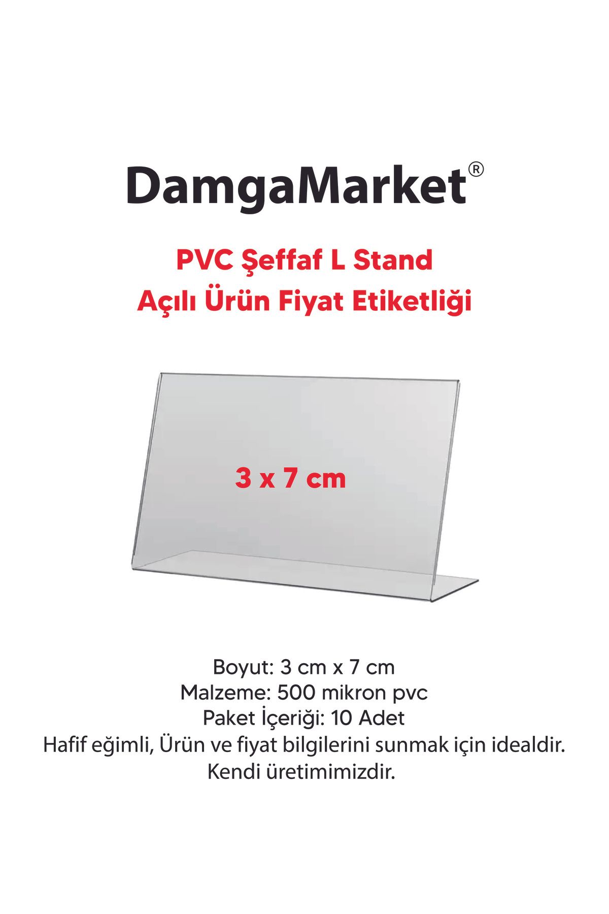 DamgaMarket 10 Adet Pvc Etiketlik, Pvc İsimlik 3x7 cm Şeffaf Etiketlik Ayaklı Açılı Pvc Stand Etiketlik