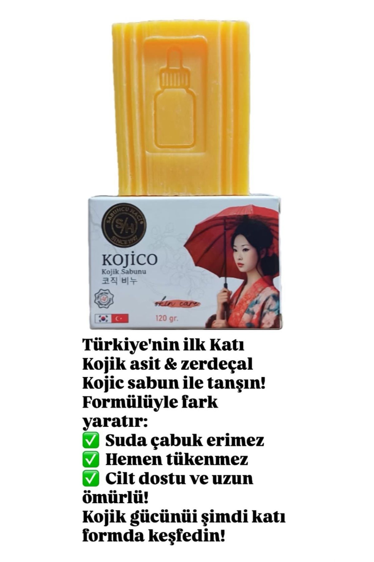Sabuncu Hacı Katı Kojic Asit Sabunu, Zerdeçal Ve Kojik Asit Etkisi Ile Leke Karşitı Kojik Asit Sabunu 120 gr