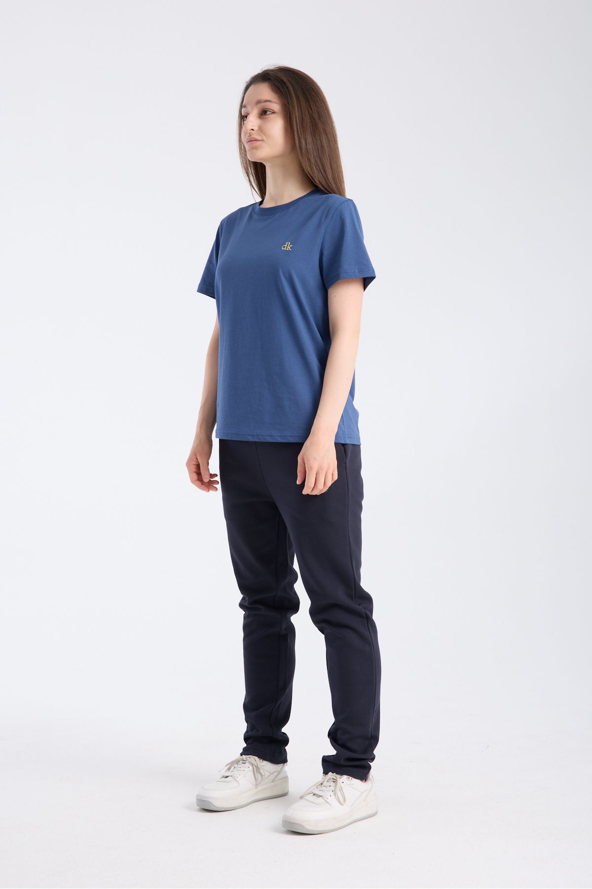 DK DOKUMACI Kadın Regular Fit Yarım kollu T-Shirt Indigo
