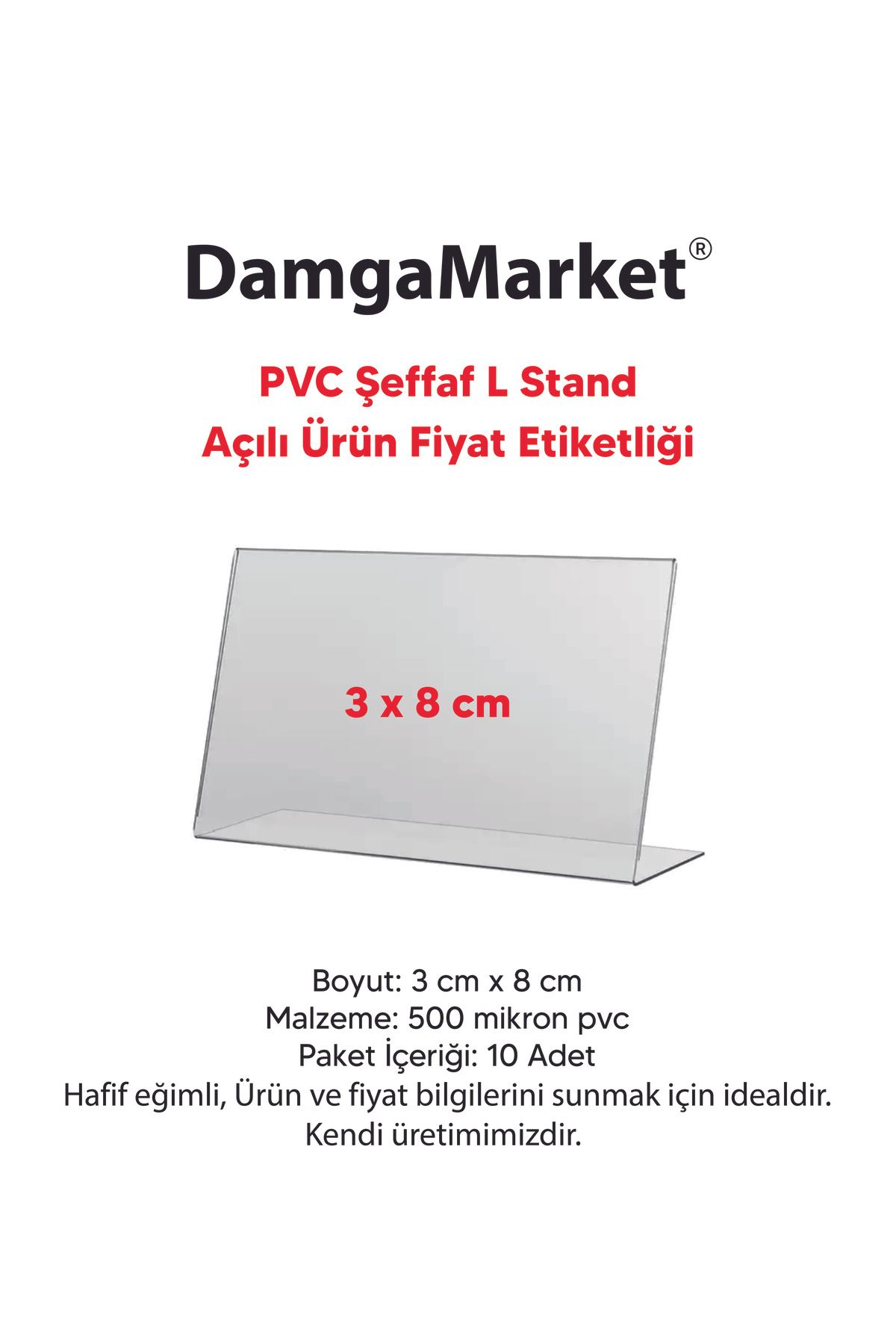 DamgaMarket 10 Adet Pvc Etiketlik, Pvc İsimlik 3x8 cm Şeffaf Etiketlik Ayaklı Açılı Pvc Stand Etiketlik